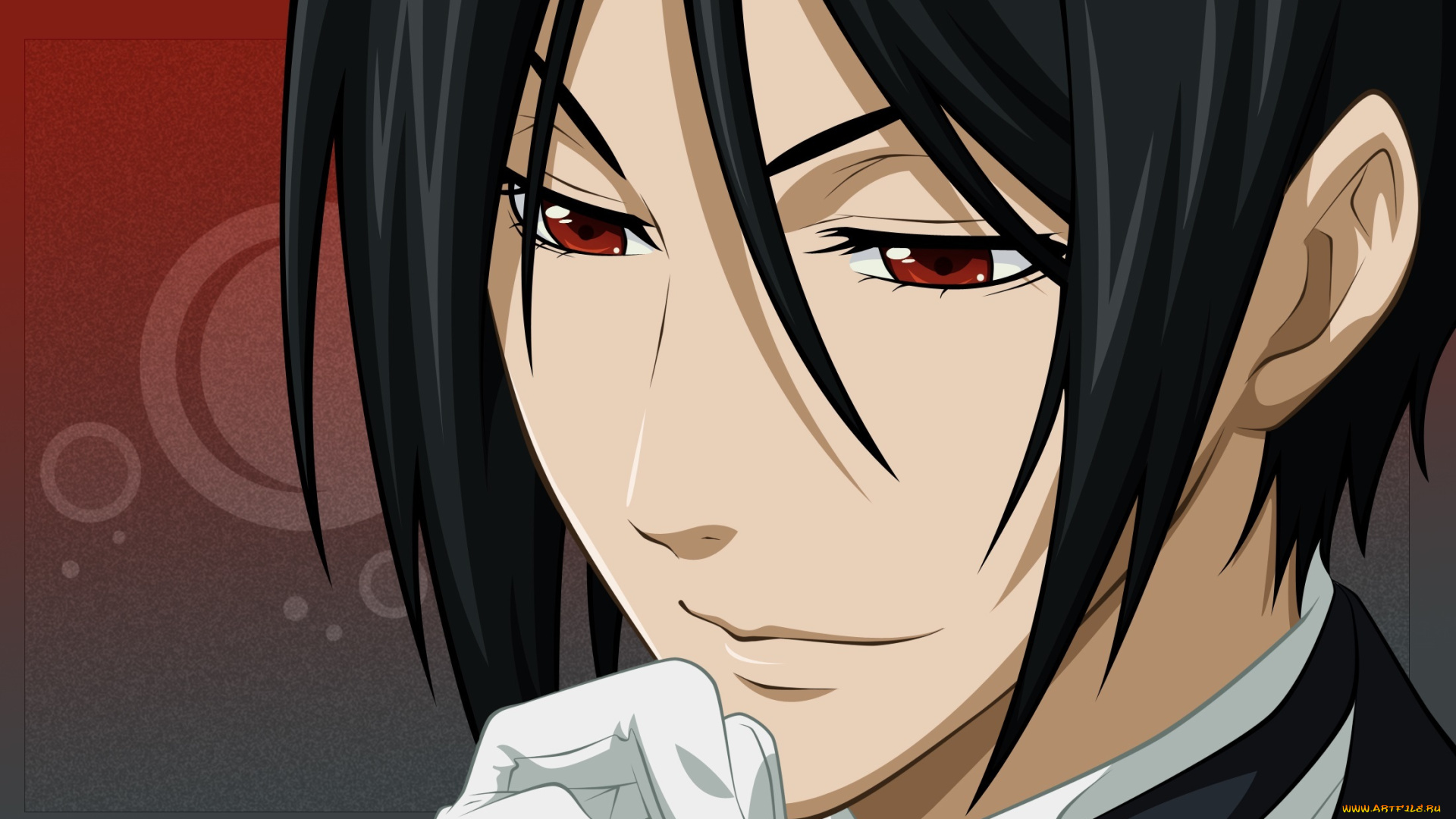 аниме, kuroshitsuji, брюнет, лицо, красные, глаза, демон, sebastian, michaelis, тёмный, дворецкий
