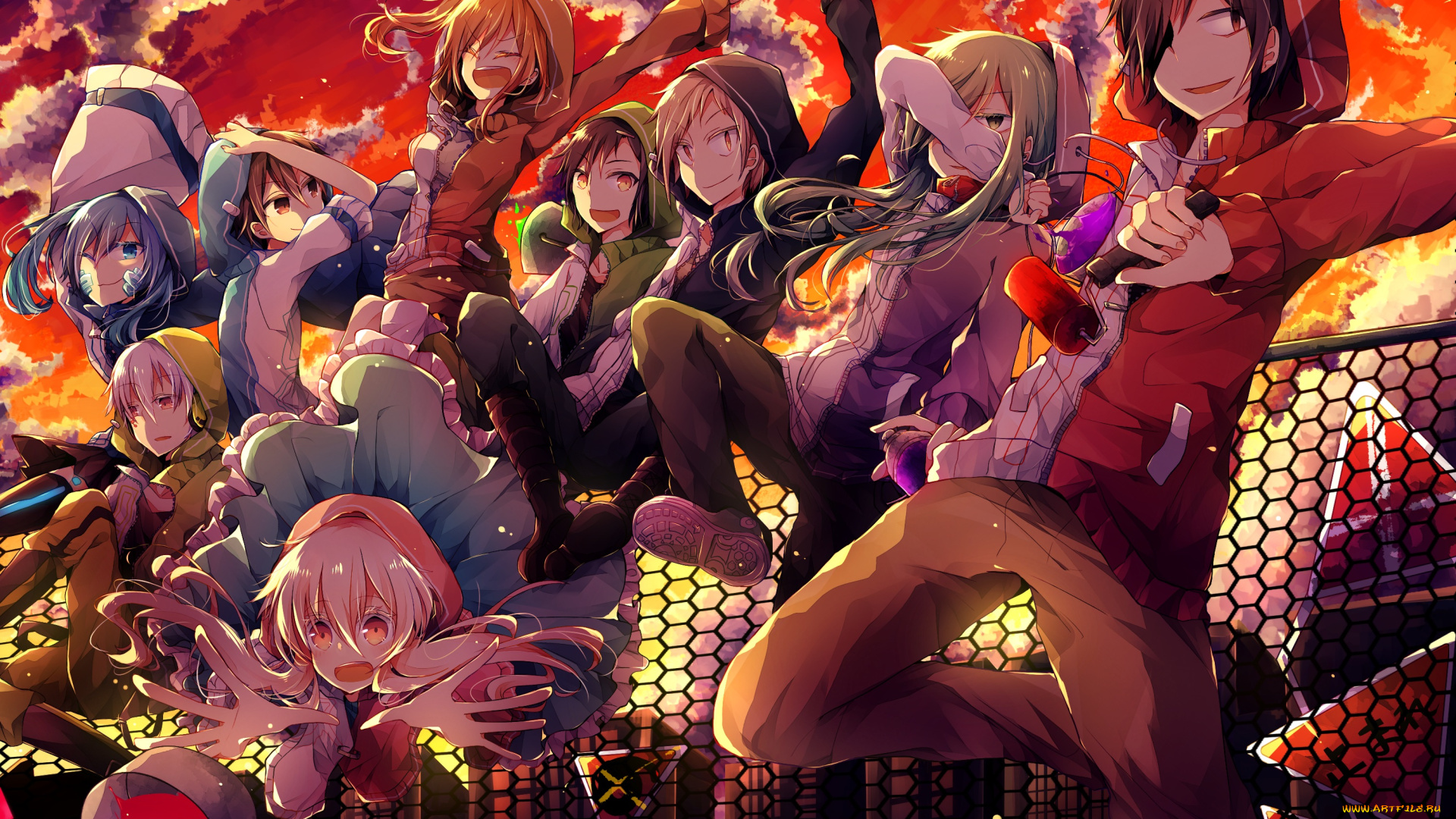 аниме, mekakucity, actors, девушки, парни, kagerou, project, арт, закат
