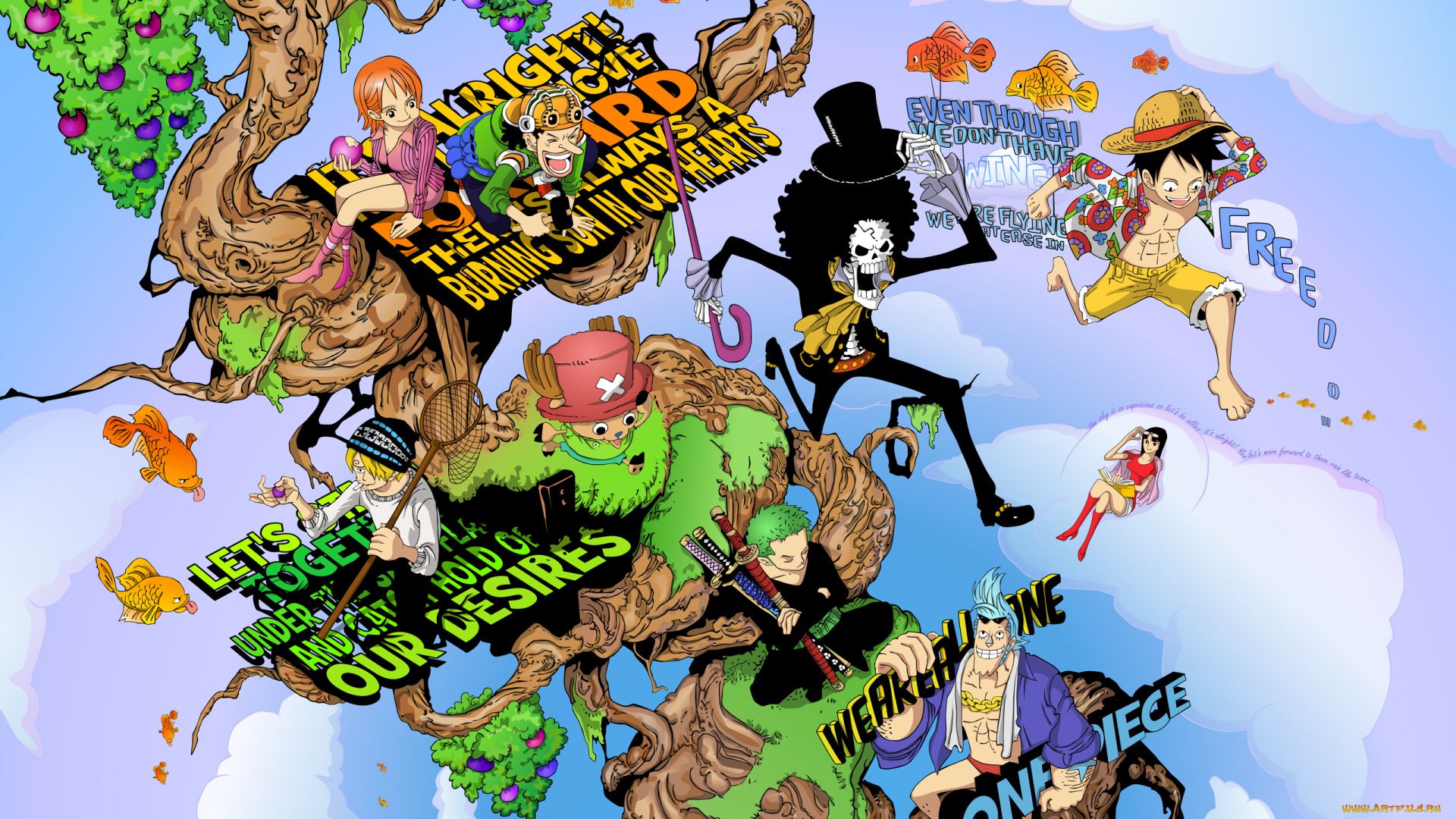 аниме, one, piece, monkey, nami, brook, franky, chopper, robin, nico, usopp, d, luffy, sanji, roronoa, zoro, rideonmusic