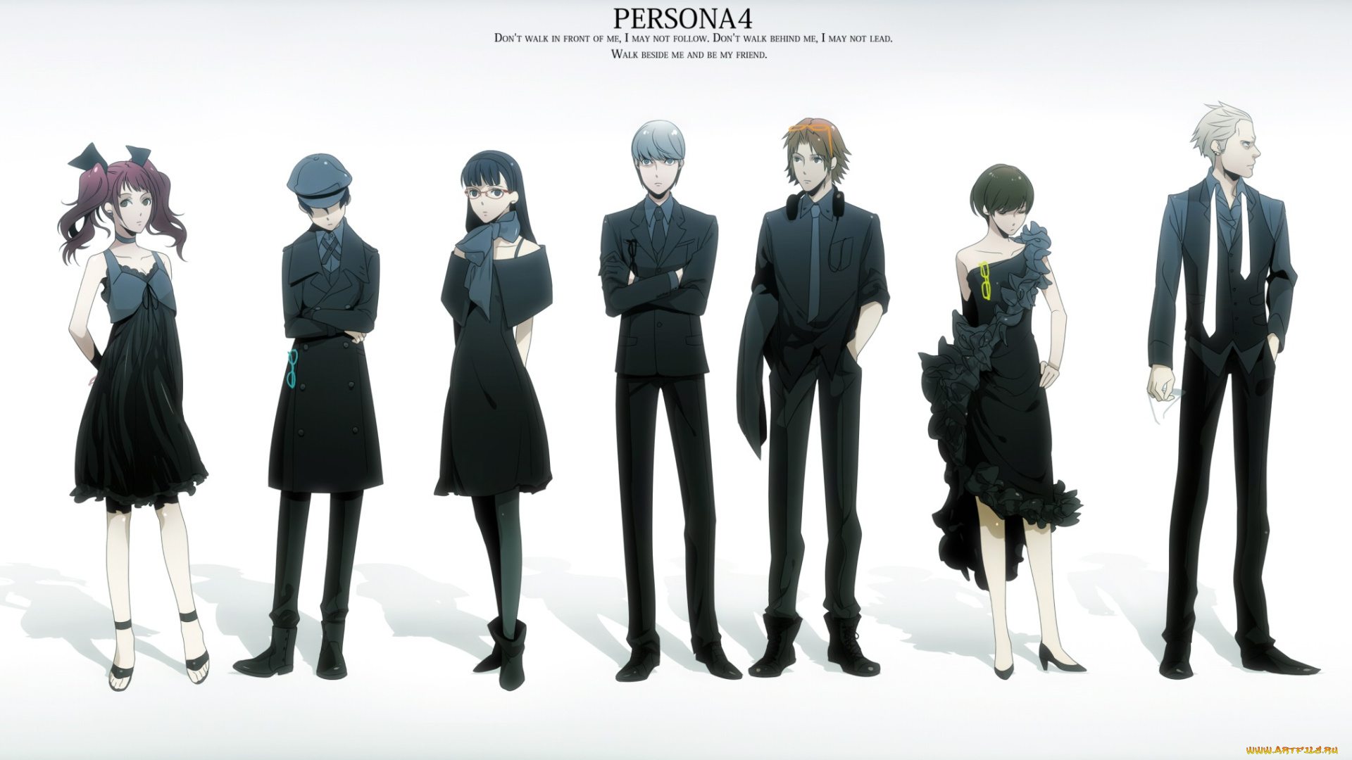 аниме, persona, 4, белый, фон, арт, девушки, парни