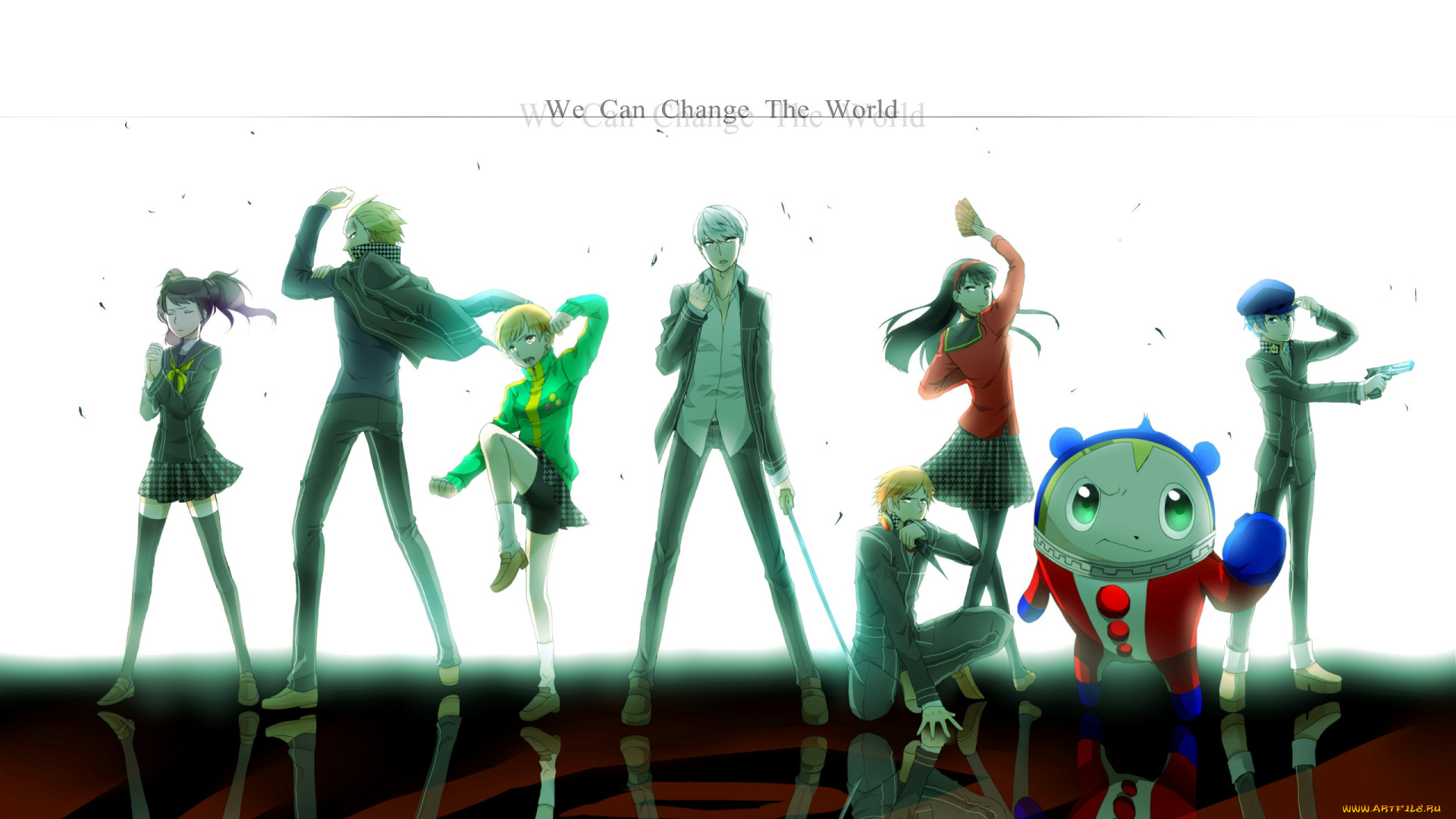 аниме, persona, 4, белый, фон, арт, парни, девушка