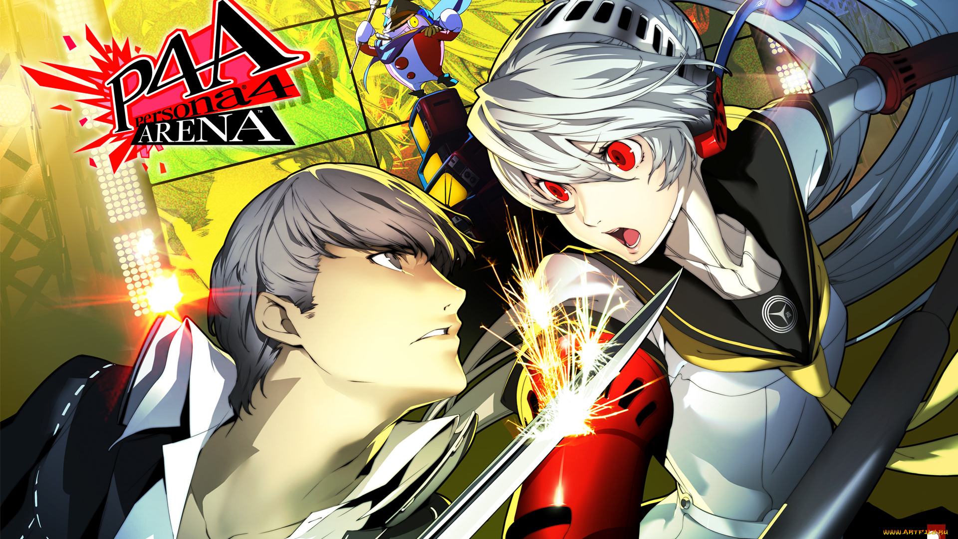 аниме, persona, 4, labrys, девушка, парень, teddie, narukami, yuu
