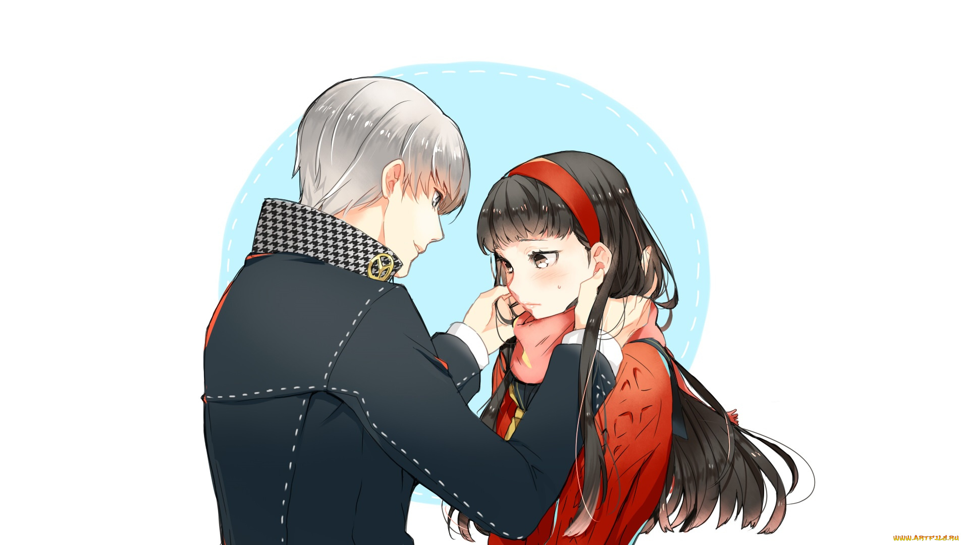 аниме, persona, 4, narukami, yuu, белый, фон, девушка, amagi, yukiko, арт, парень