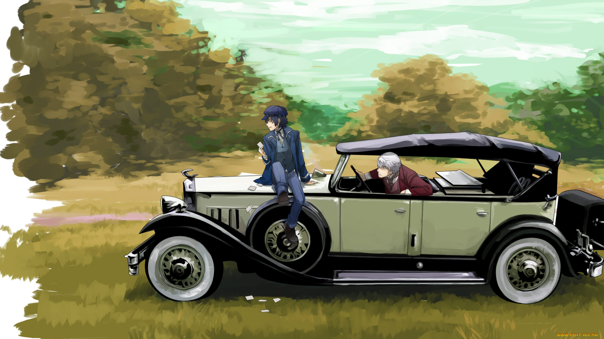 аниме, persona, 4, shirogane, naoto, автомобиль, narukami, yuu, persona, 4, парни, арт