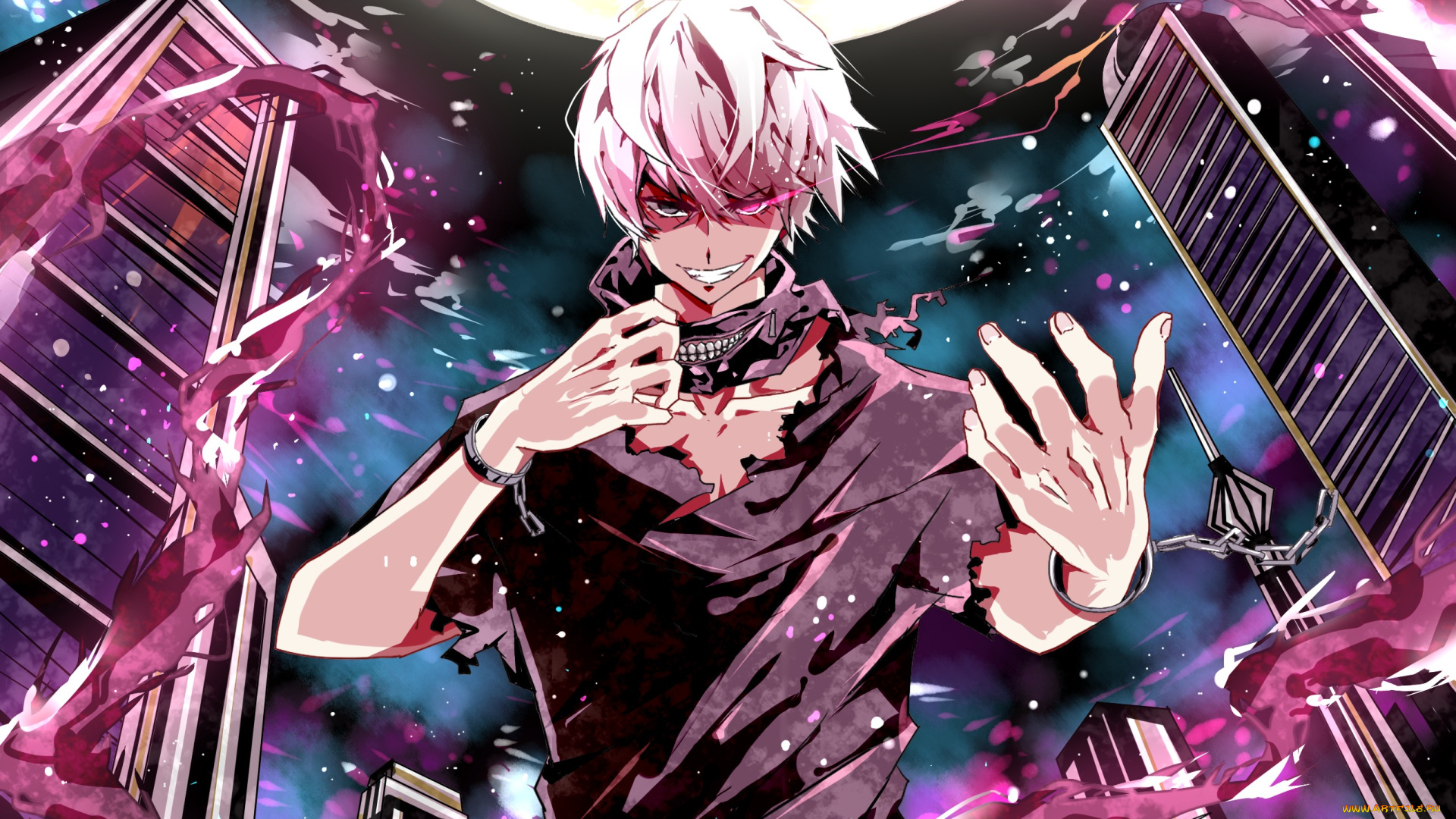 аниме, tokyo, ghoul, дома, город, токийский, гуль, маска, луна, арт, motoki2211, tokyo, ghoul, kaneki, ken, парень, ночь