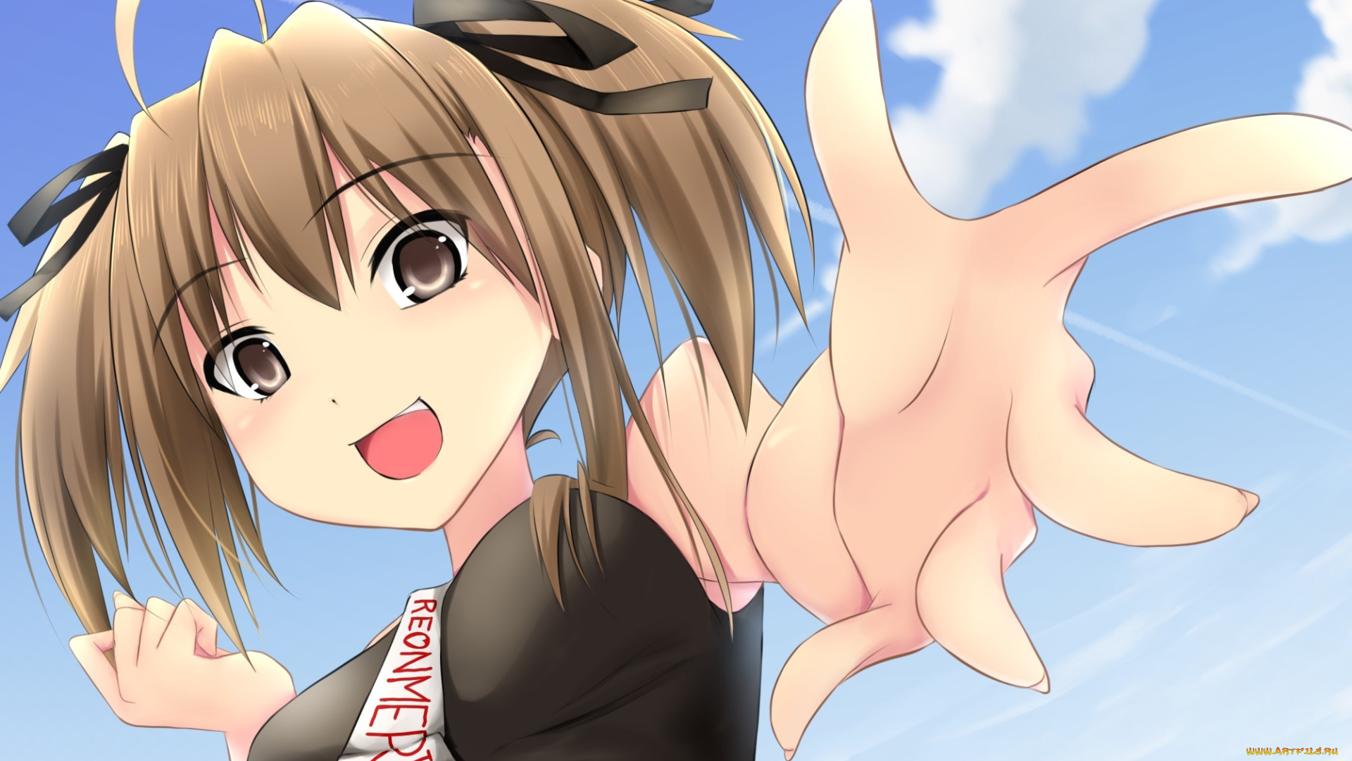 аниме, *unknown, , другое, облака, небо, девушка, рука