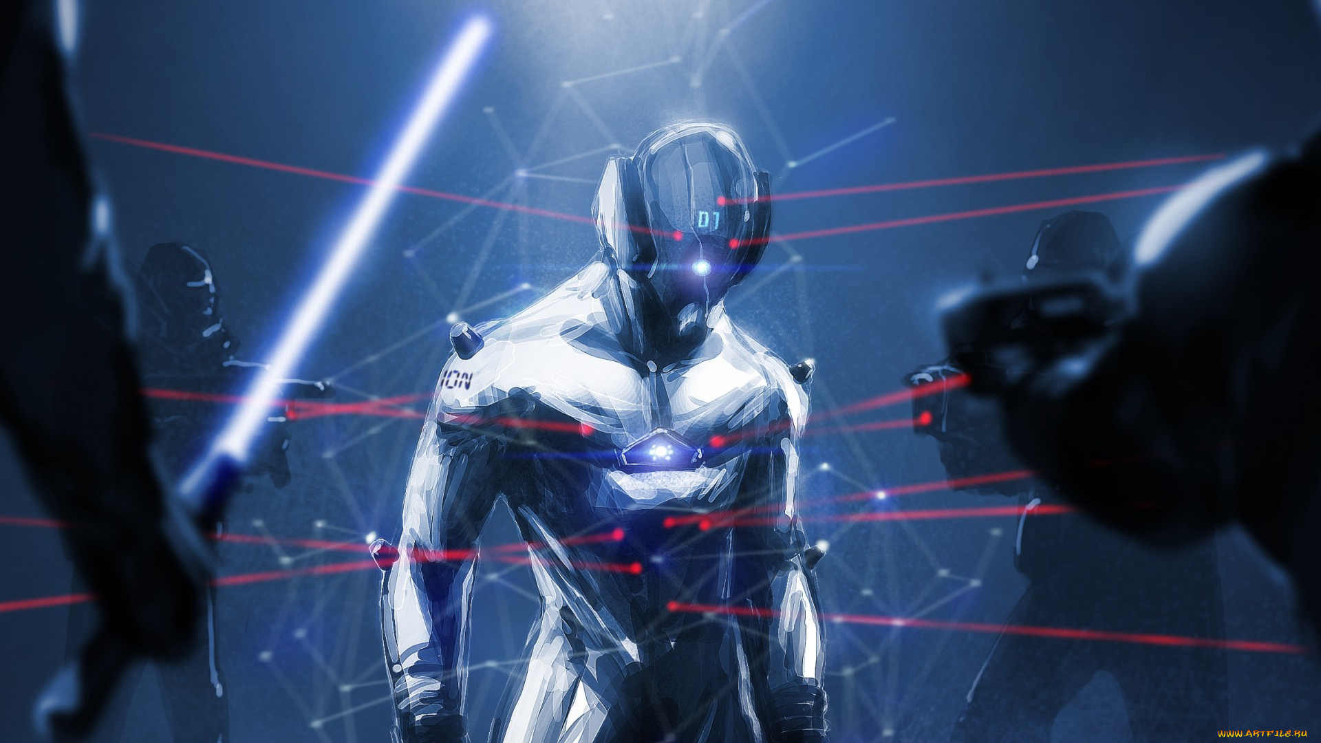 фэнтези, роботы, , киборги, , механизмы, киборг, герой, под, прицелом, окружен, темно, шлем, лазерный, прицел, костюм