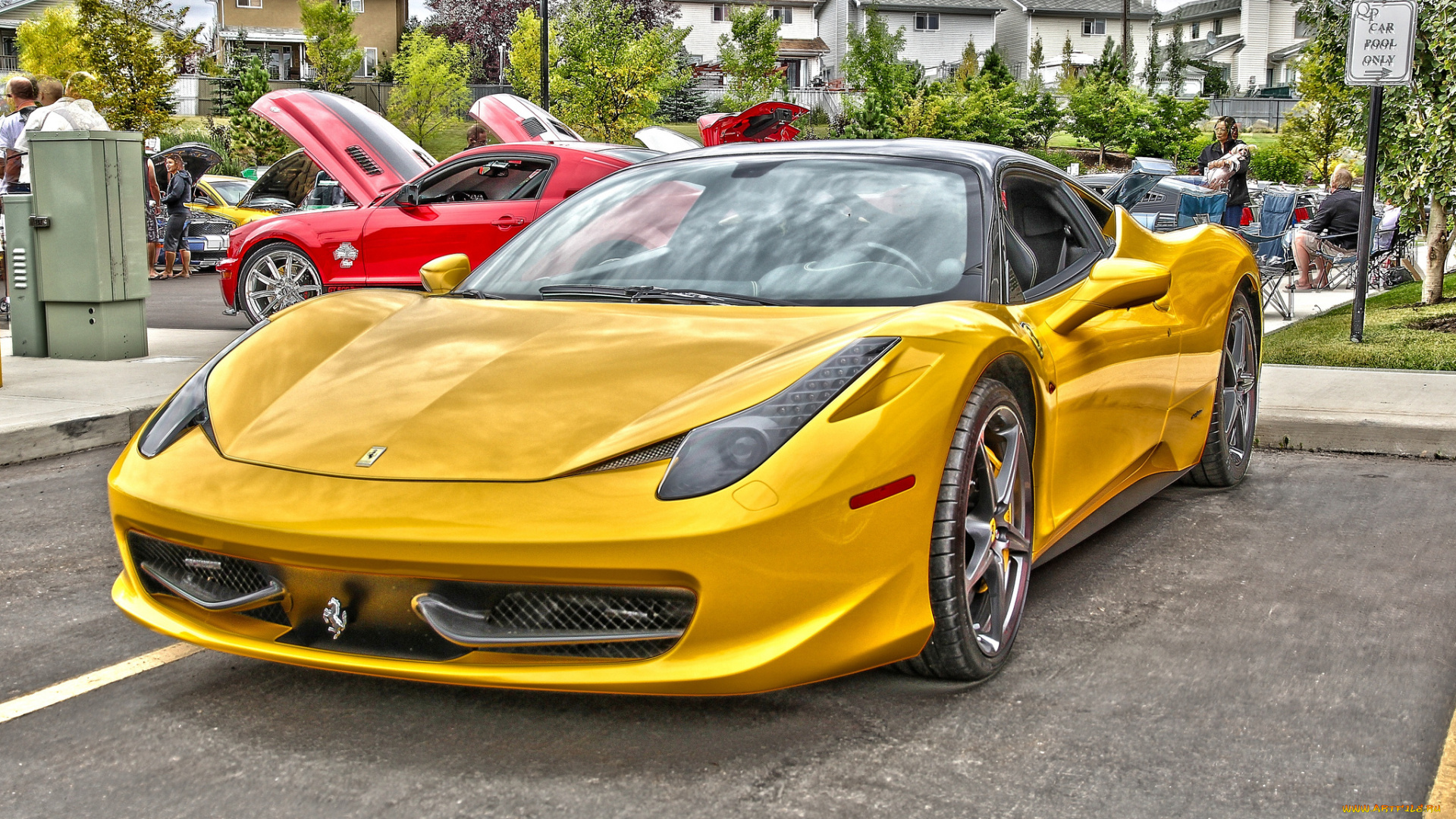 ferrari, автомобили, выставки, и, уличные, фото, желтый, феррари