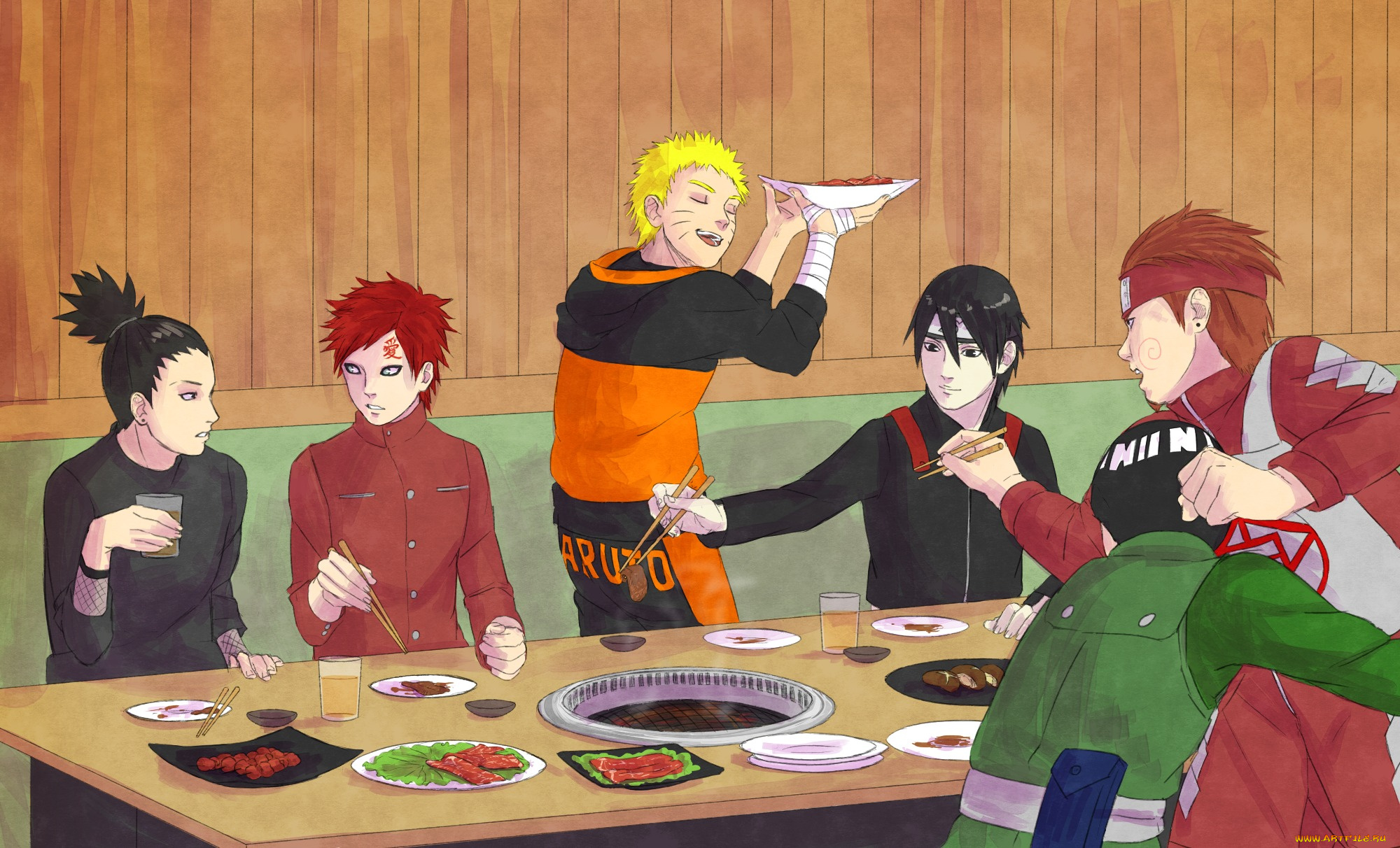 аниме, naruto, shikamaru, art, rock, lee, choji, last, movie, sai, uzumaki, gaara