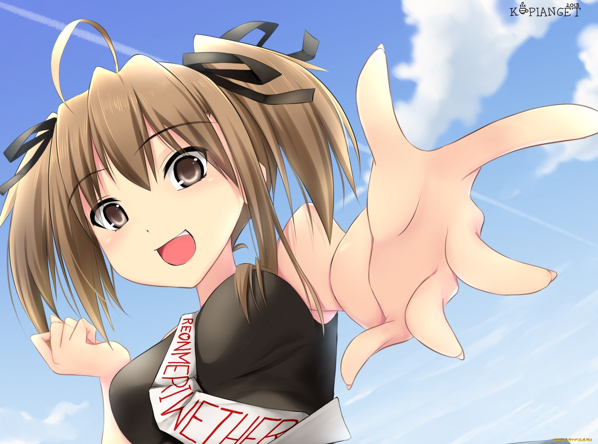 аниме, *unknown, , другое, облака, небо, девушка, рука