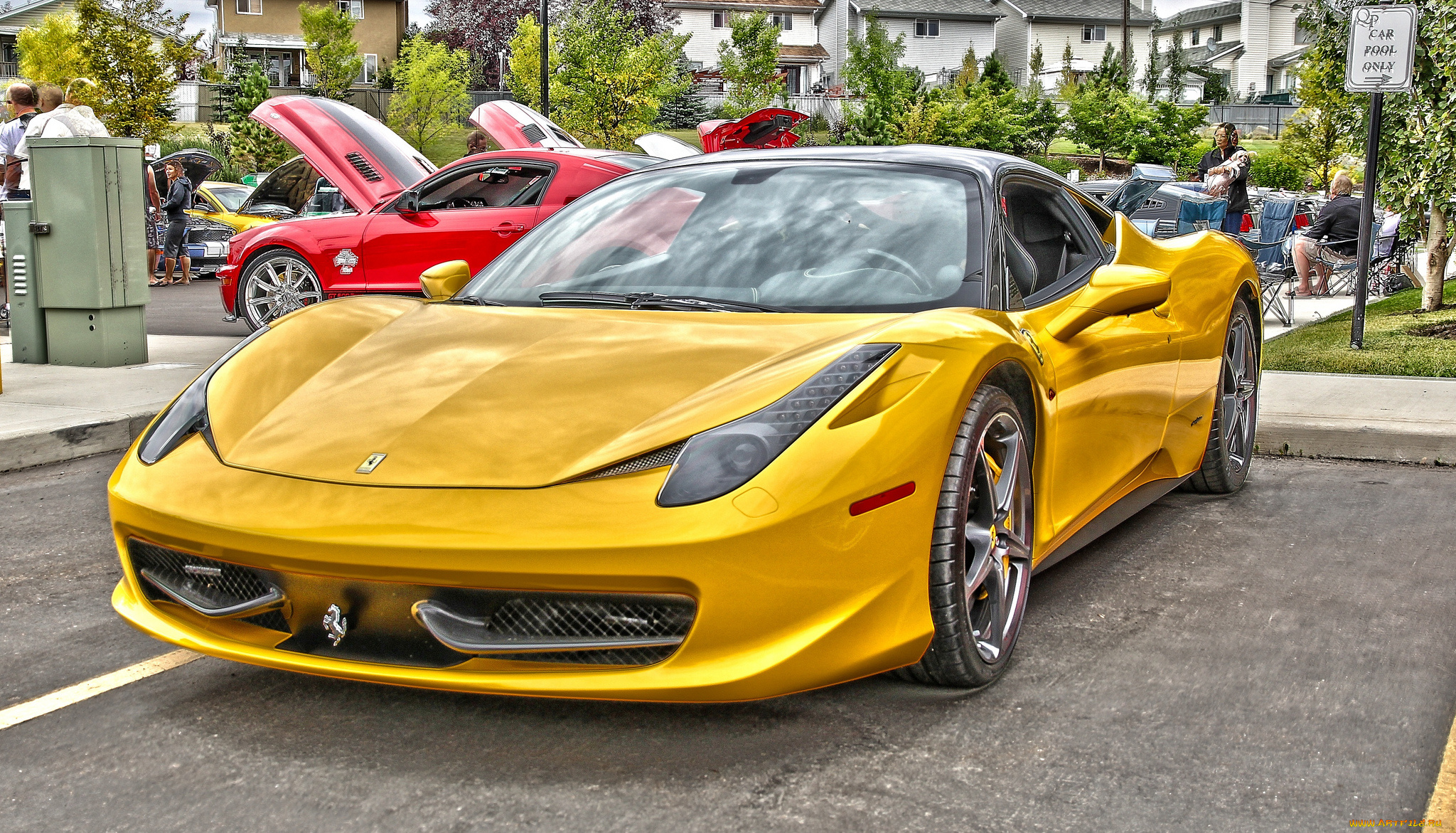 ferrari, автомобили, выставки, и, уличные, фото, желтый, феррари