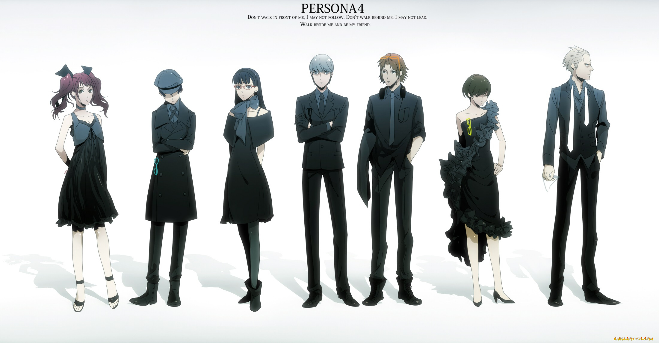 аниме, persona, 4, белый, фон, арт, девушки, парни