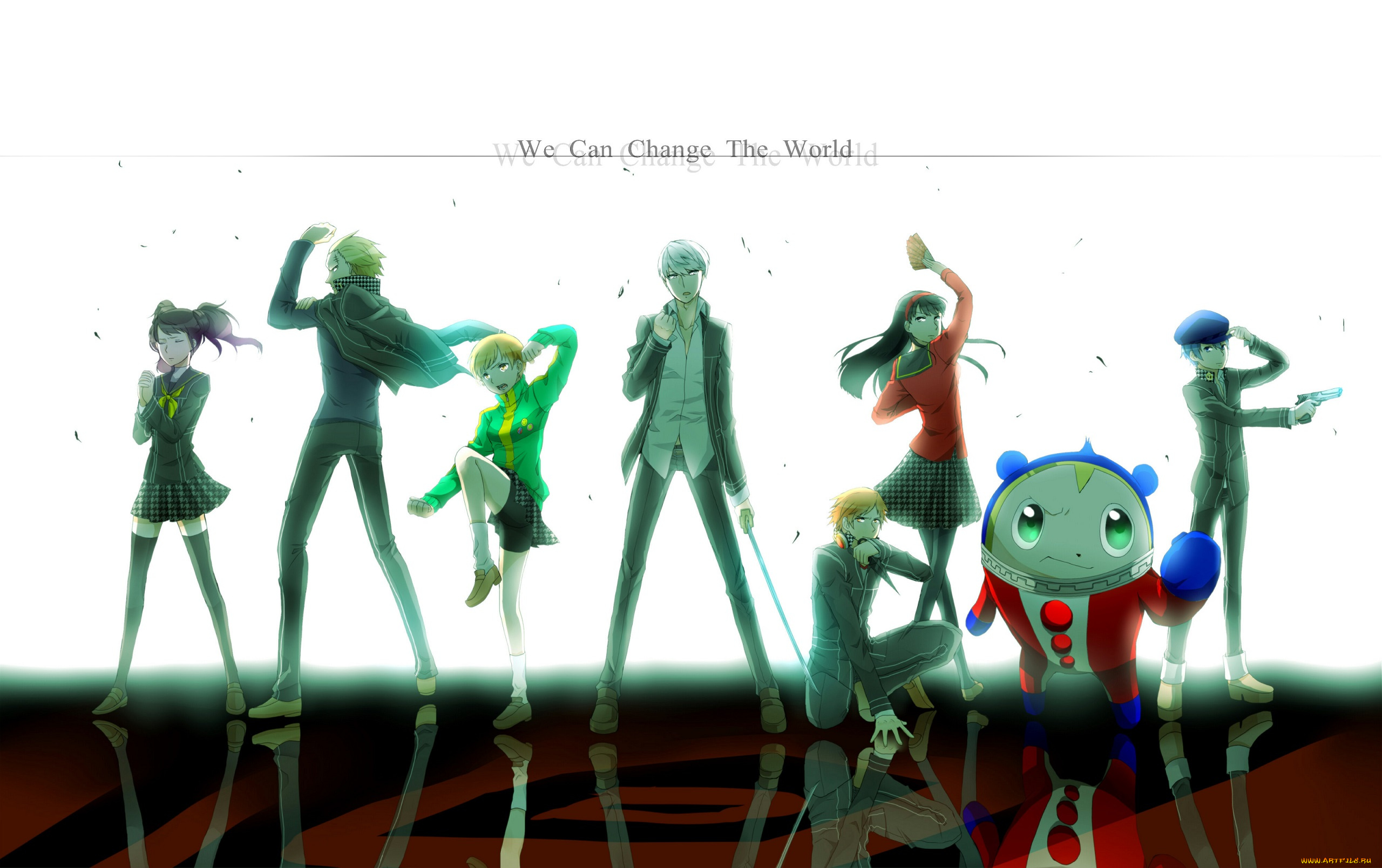 аниме, persona, 4, белый, фон, арт, парни, девушка