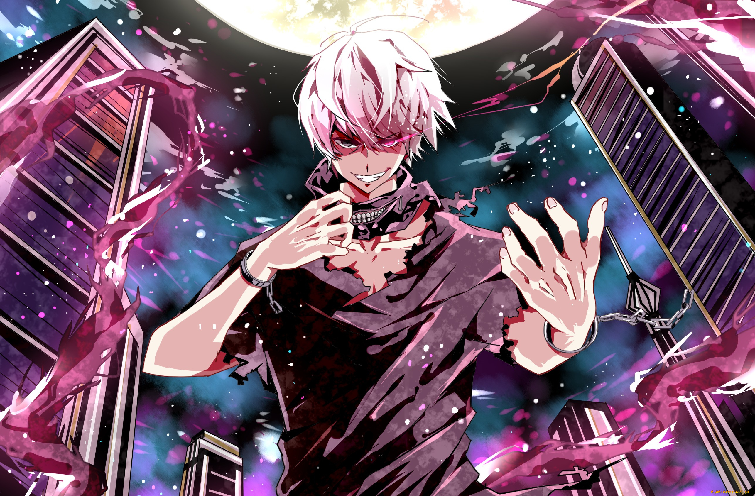 аниме, tokyo, ghoul, дома, город, токийский, гуль, маска, луна, арт, motoki2211, tokyo, ghoul, kaneki, ken, парень, ночь