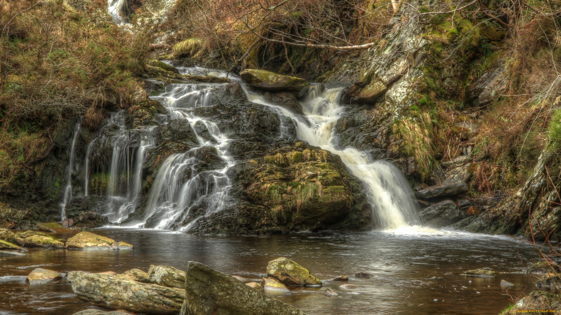 природа, водопады, лес, водопад, река