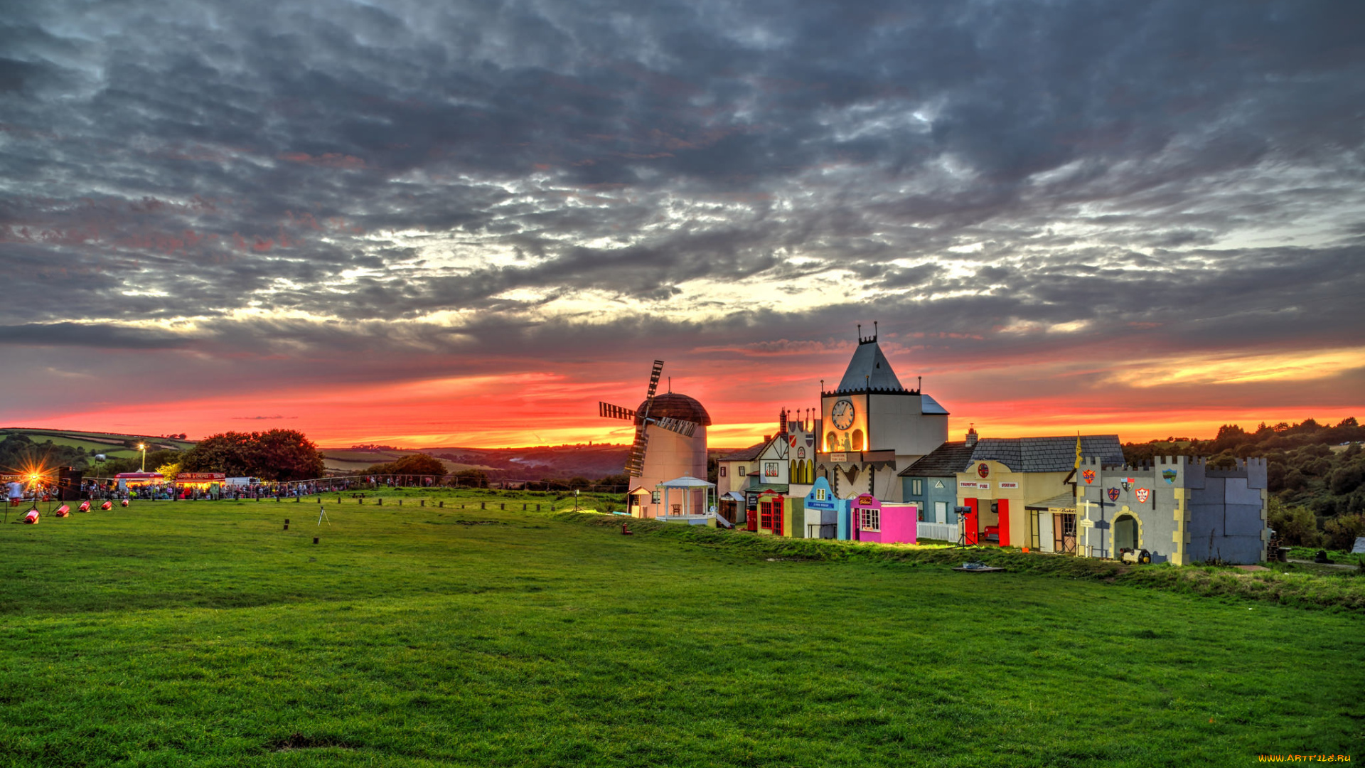 разное, мельницы, мельница, городок, закат