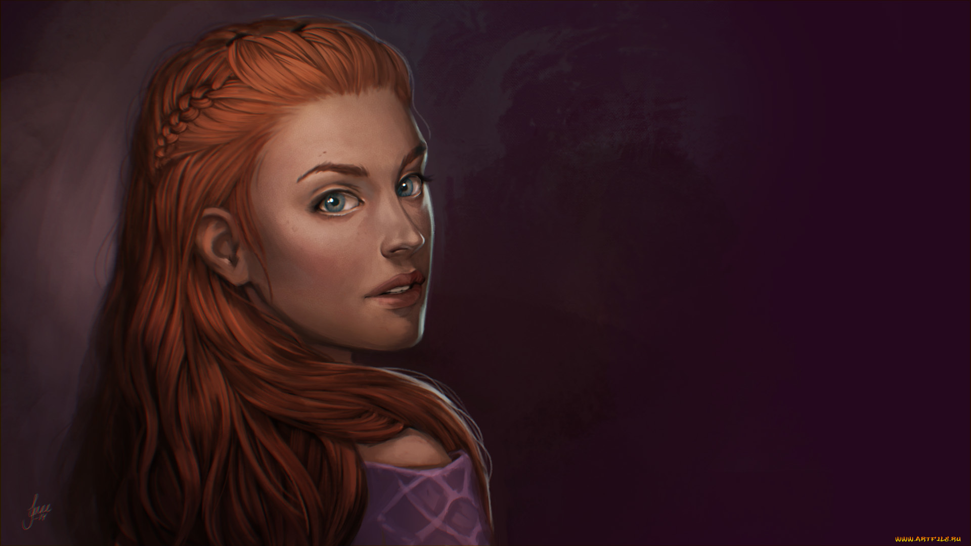 рисованное, люди, волосы, девушка, арт, лицо, взгляд, рыжая, фон