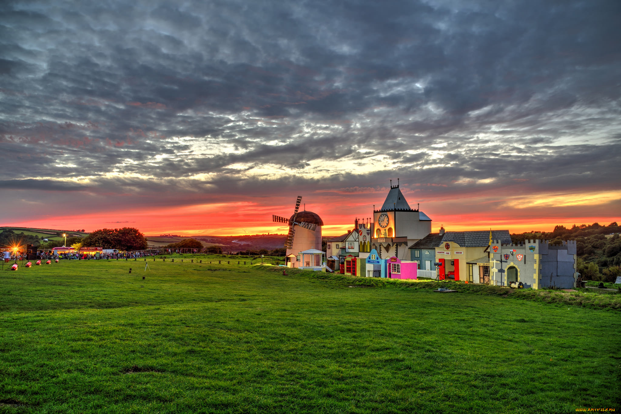 разное, мельницы, мельница, городок, закат