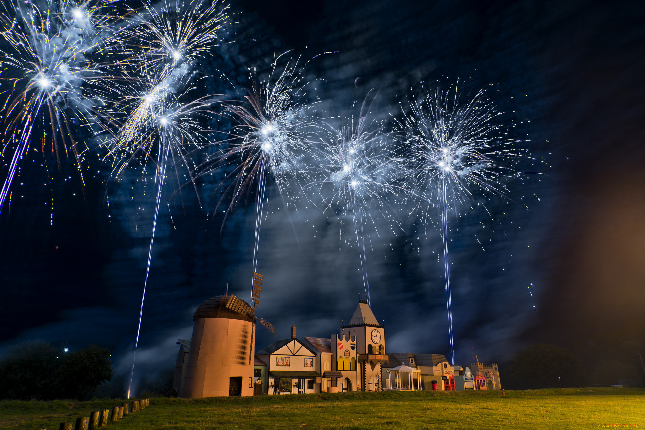 разное, салюты, , фейерверки, салют, ночь, мельница, городок