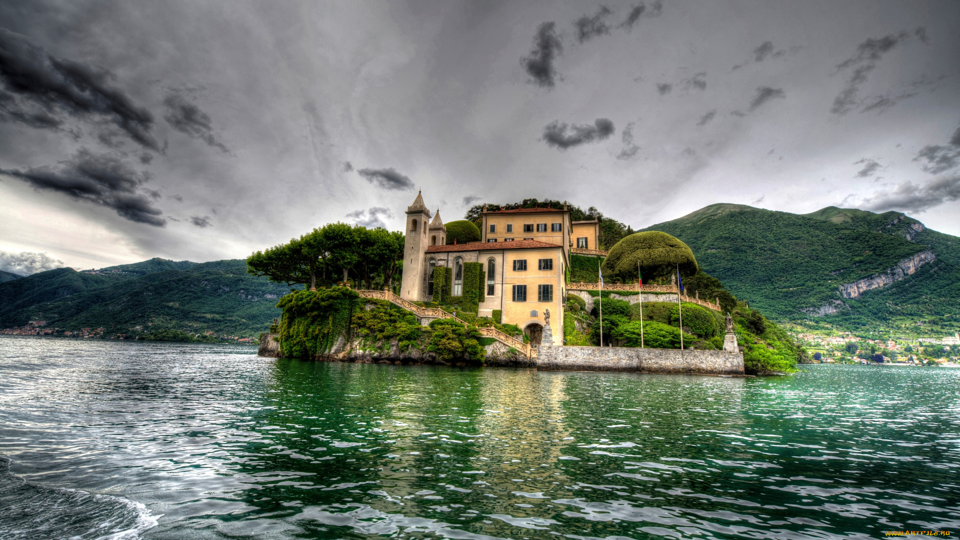города, замки, италии, lake, como, hdr, villa, del, balbianello, италия, lenno
