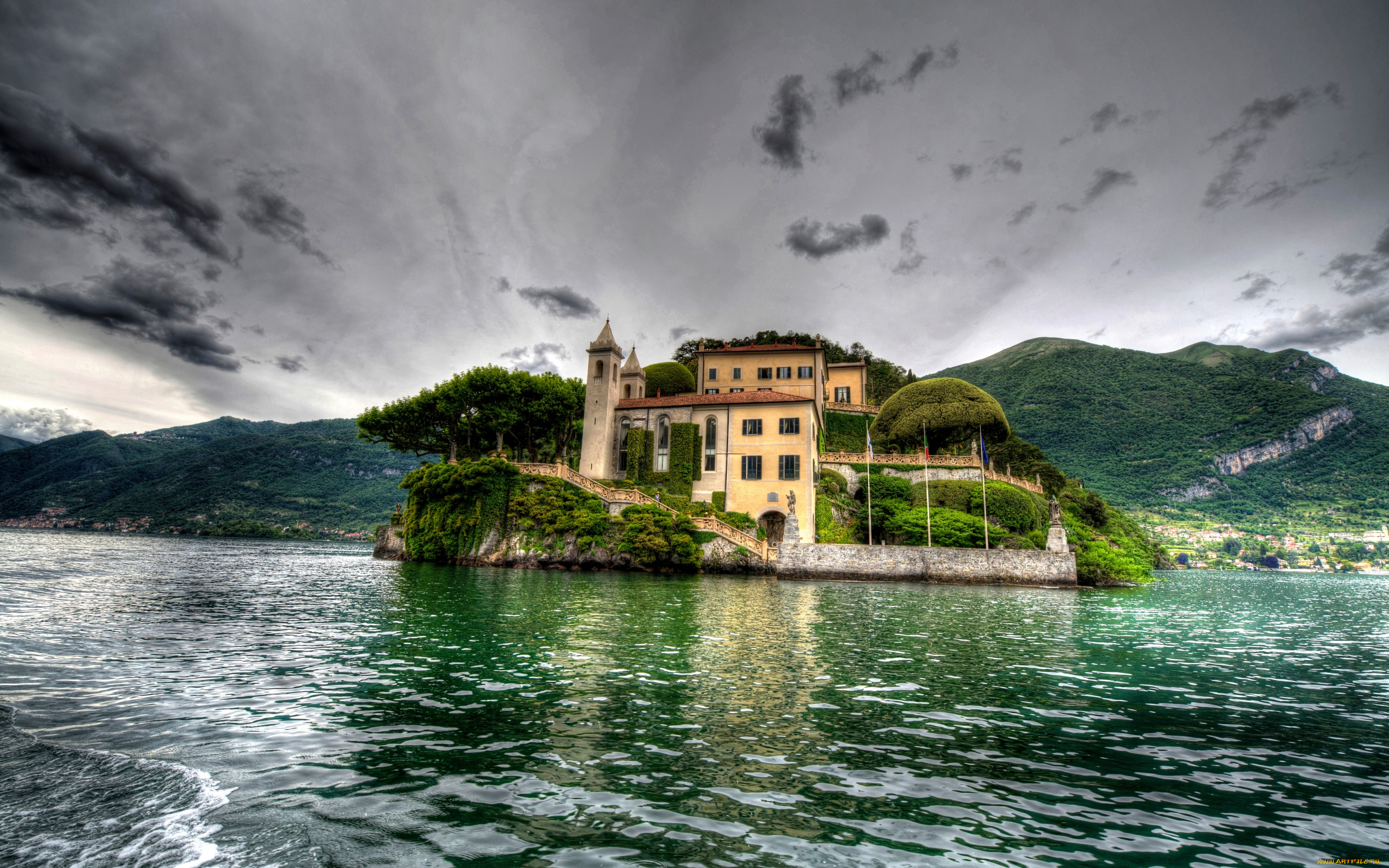 города, замки, италии, lake, como, hdr, villa, del, balbianello, италия, lenno