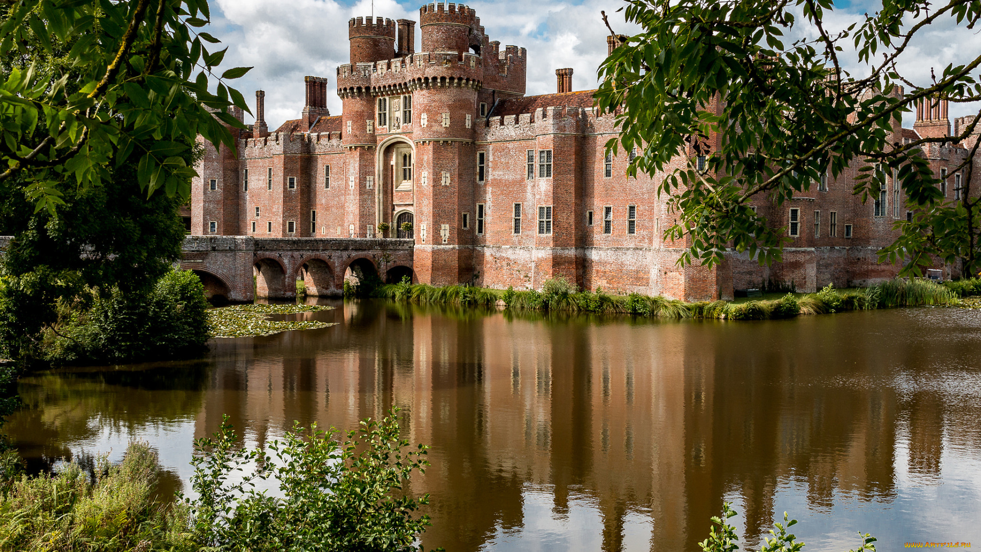 castle, at, herstmonceux, города, замки, англии, парк, замок