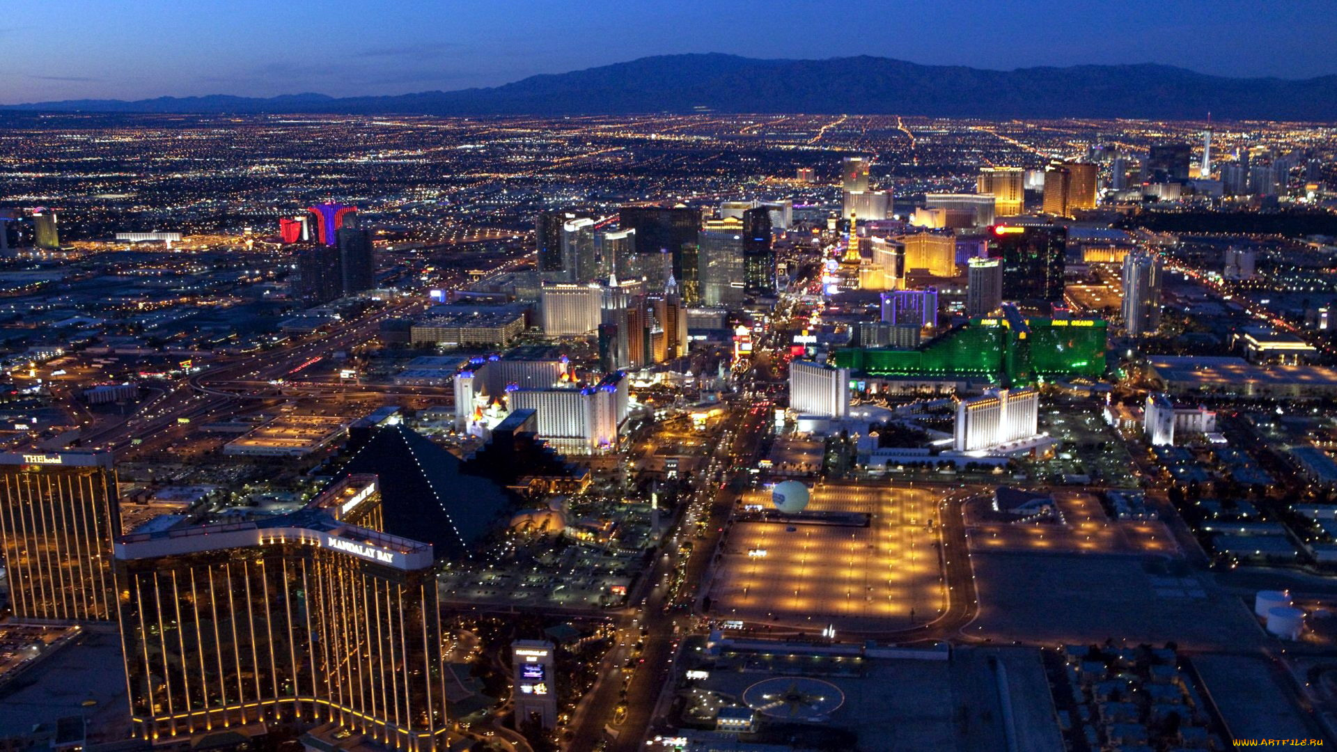 города, лас-вегас, , сша, огни, вечер, панорама
