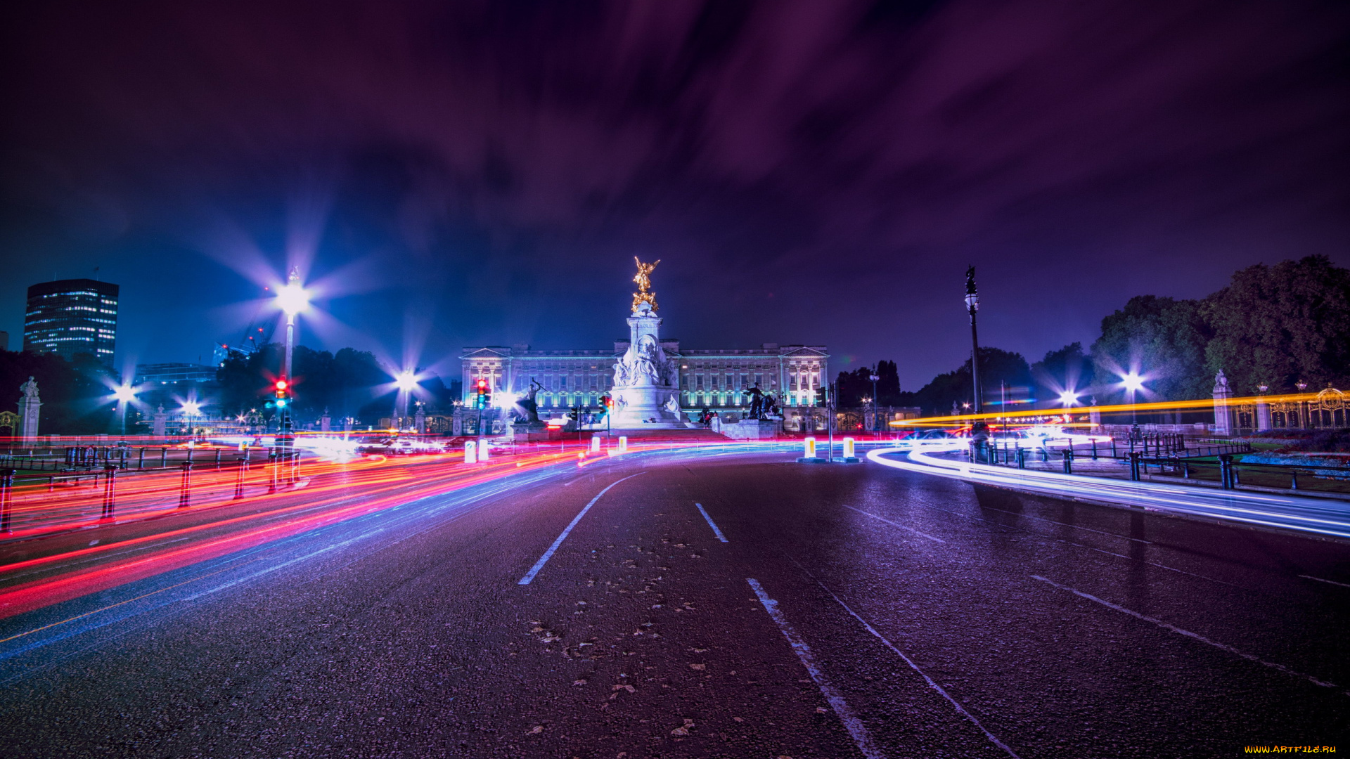 города, лондон, , великобритания, вечер, огни, памятник, улица