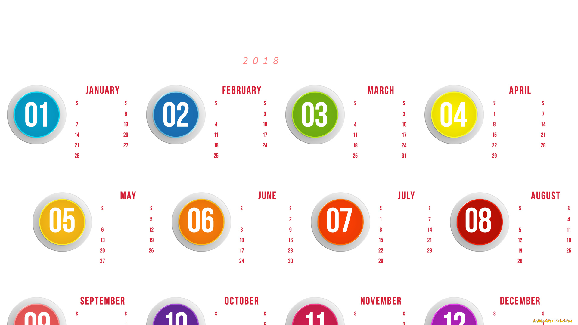 календари, 3д-графика, фон, 2018, календарь