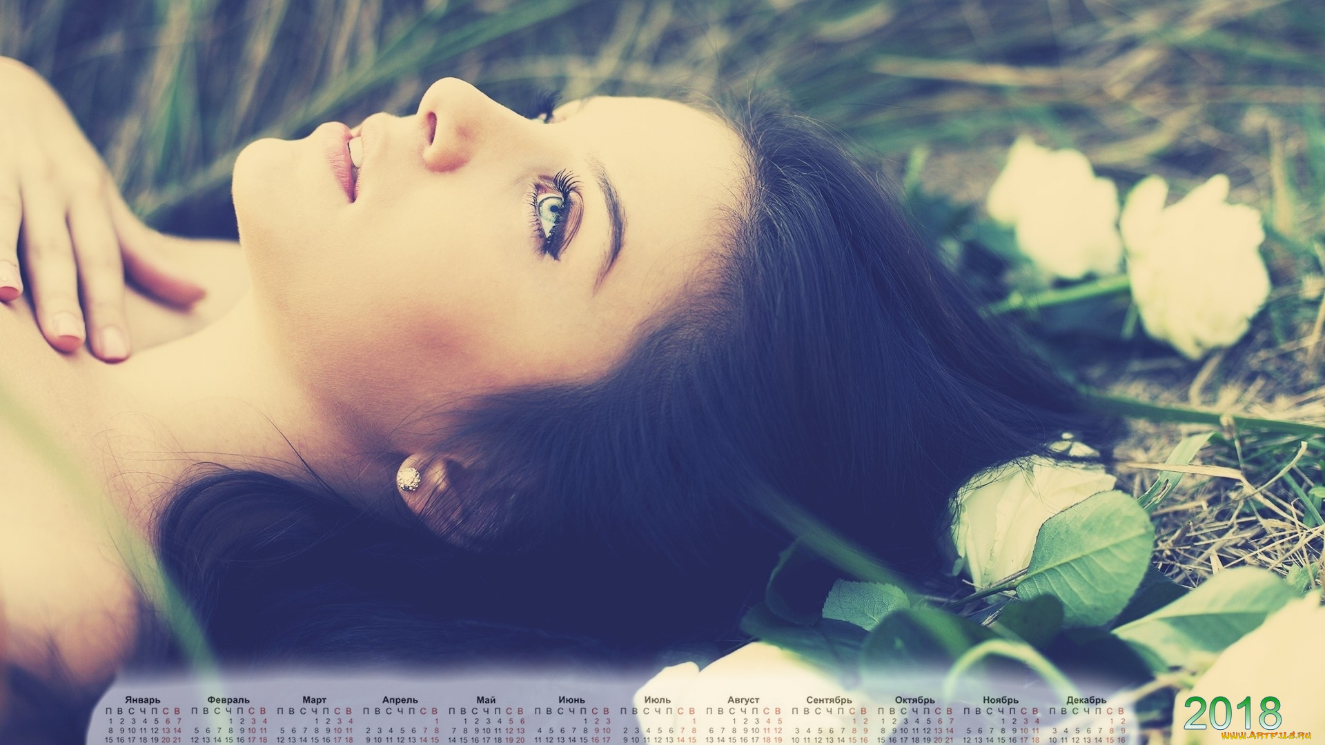 календари, девушки, розы, лицо, цветы