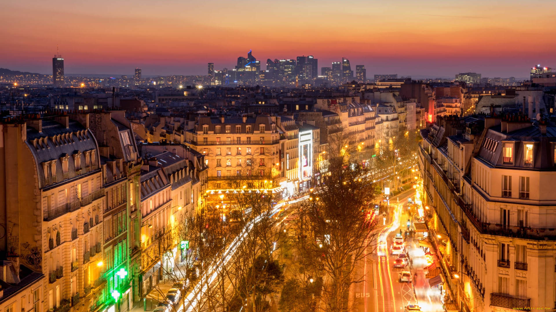 la, d&, 233, fense, depuis, pigalle, города, париж, , франция, огни, ночь