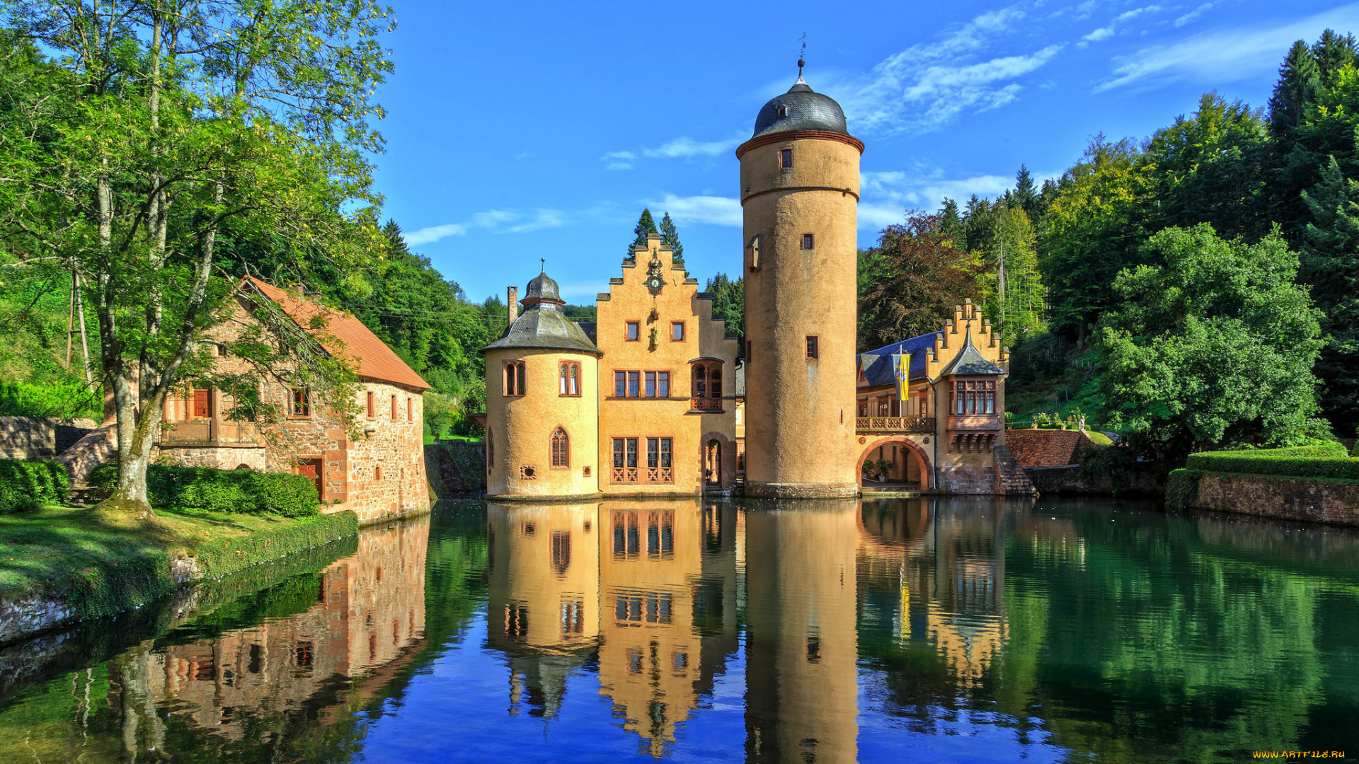 mespelbrunn, castle, -, lower, franconia, , germany, города, замки, германии, замок, парк