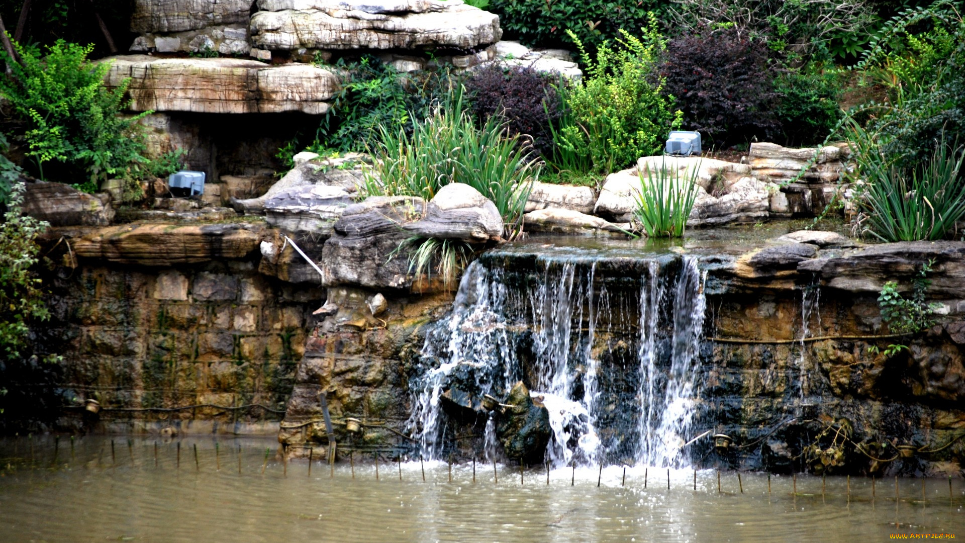 природа, парк, водопад, водоем