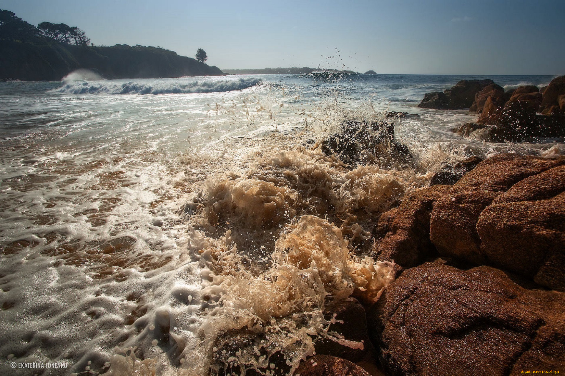природа, побережье, екатерина, ионенко, скалы, море, волны, прибой, пена, брызги, горизонт