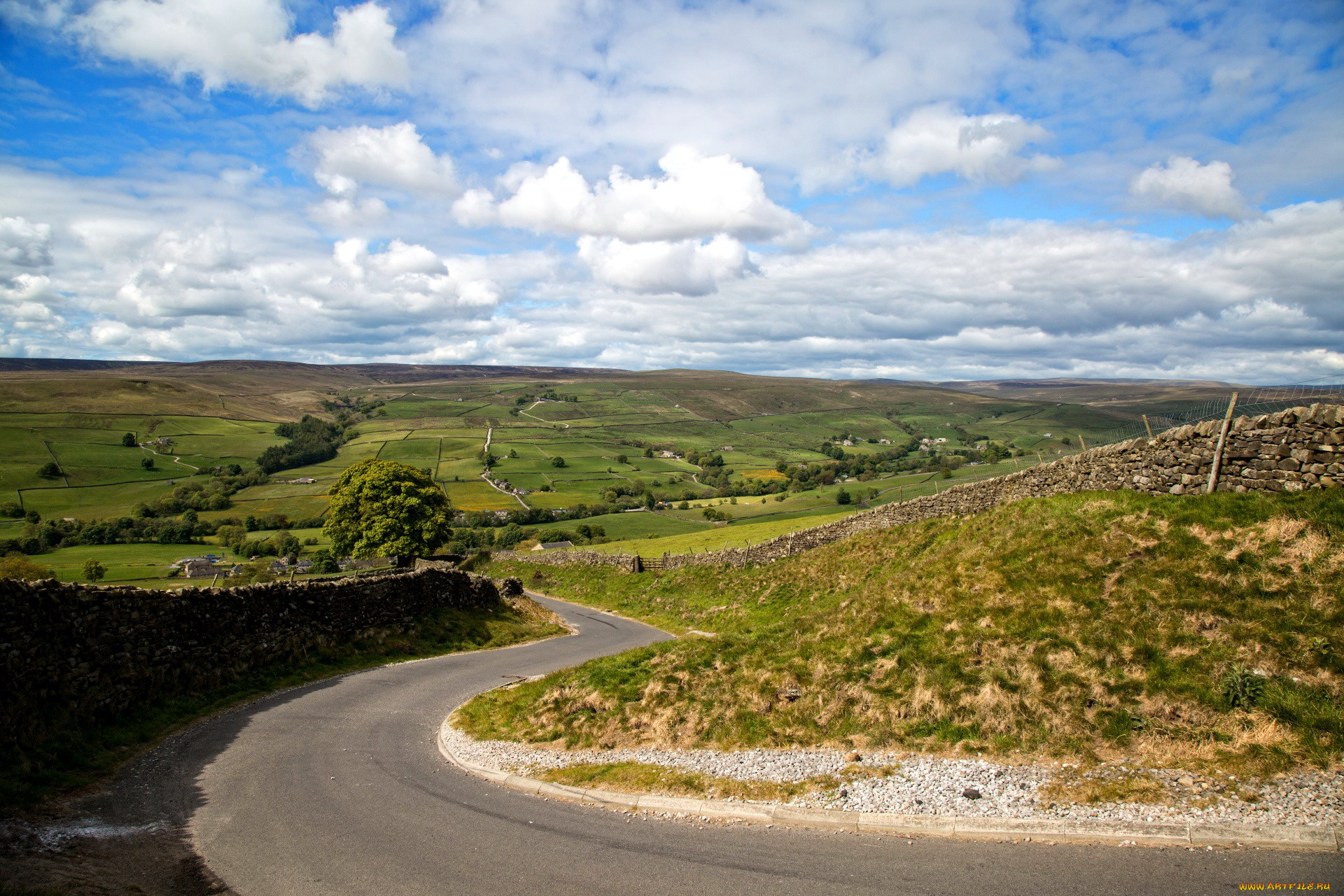 природа, дороги, поворот, шоссе