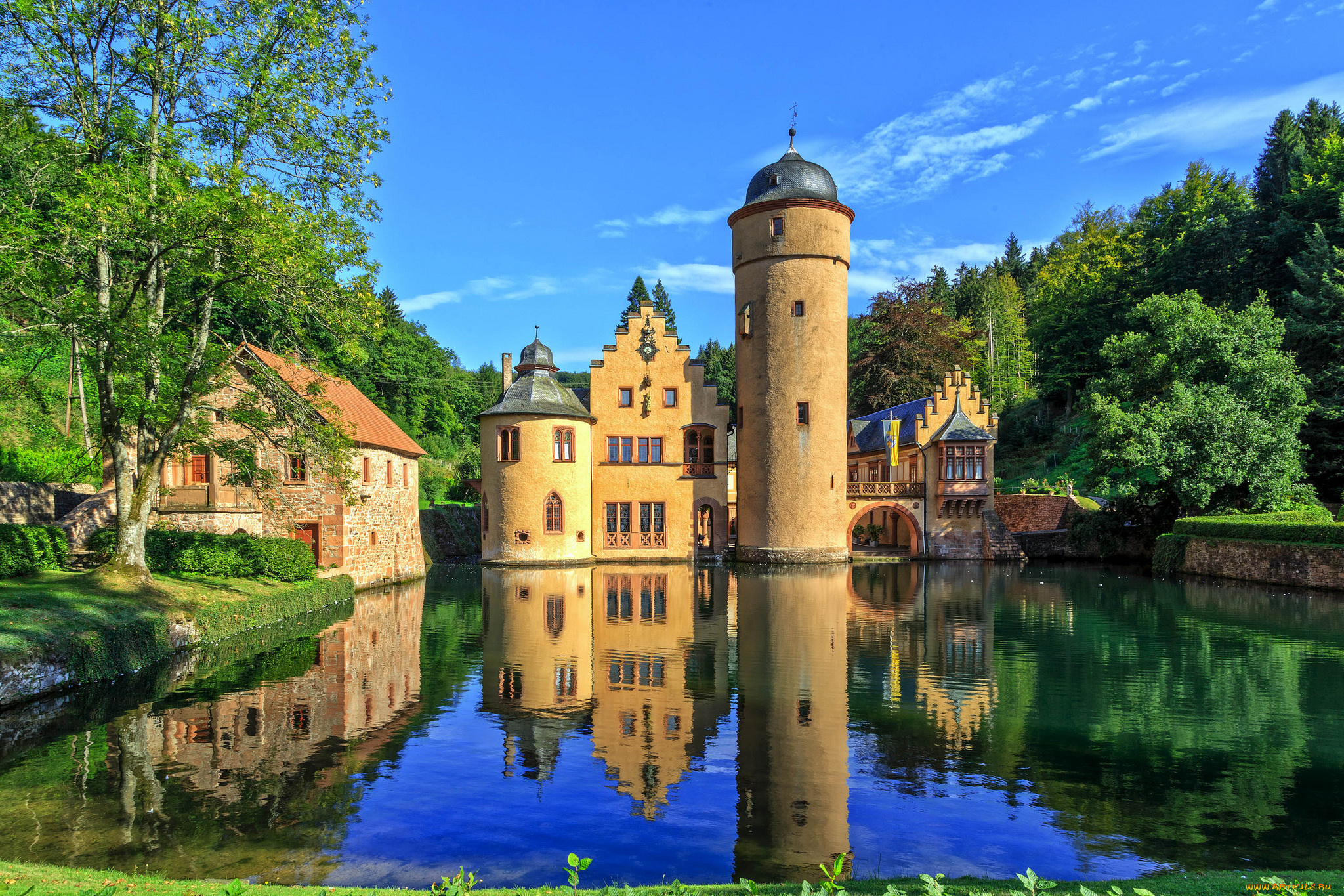 mespelbrunn, castle, -, lower, franconia, , germany, города, замки, германии, замок, парк