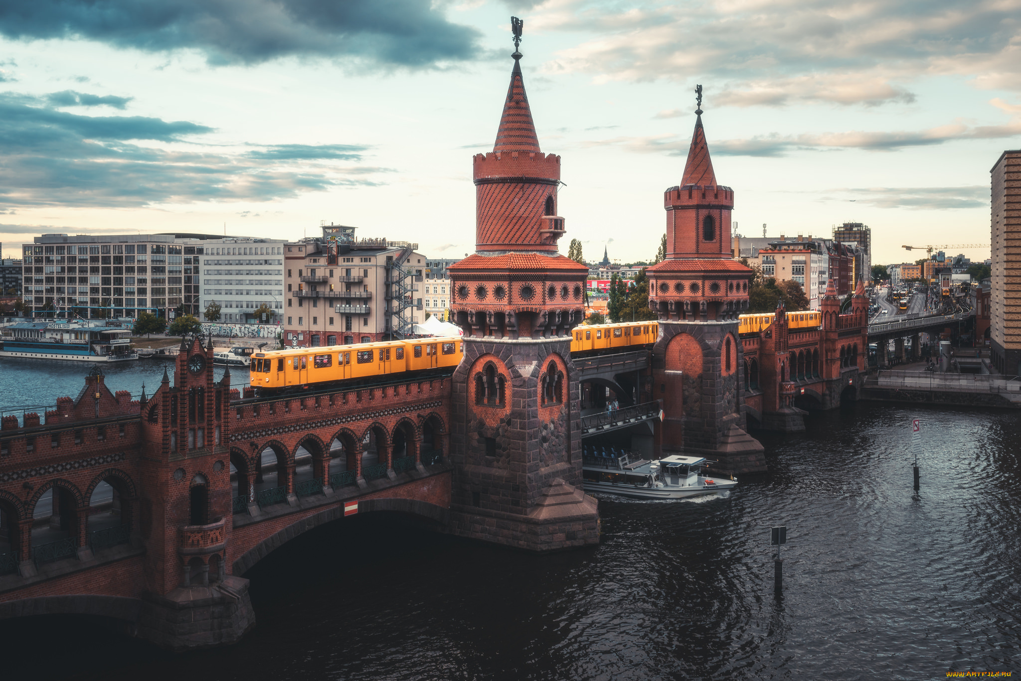 berlin, -, oberbaumbr&, 252, cke, города, берлин, , германия, мост, река