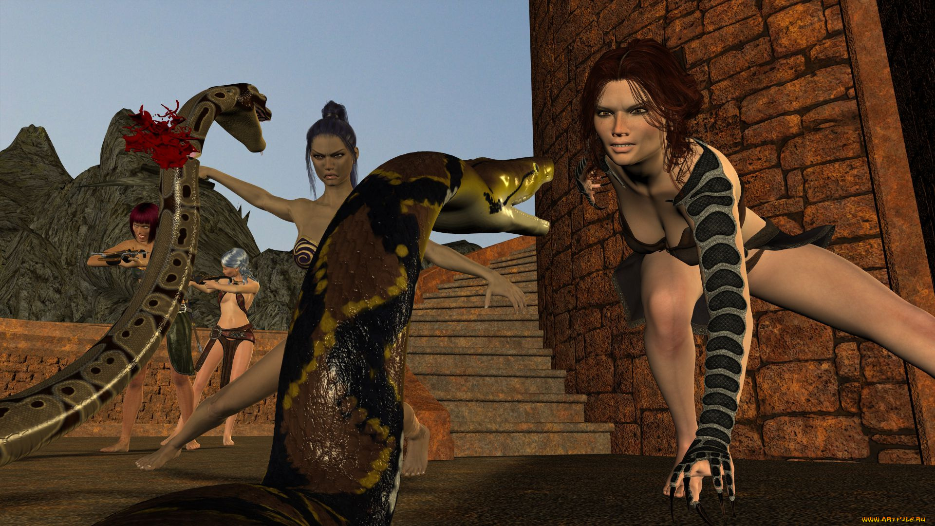 3д, графика, фантазия, , fantasy, фон, девушки, взгляд