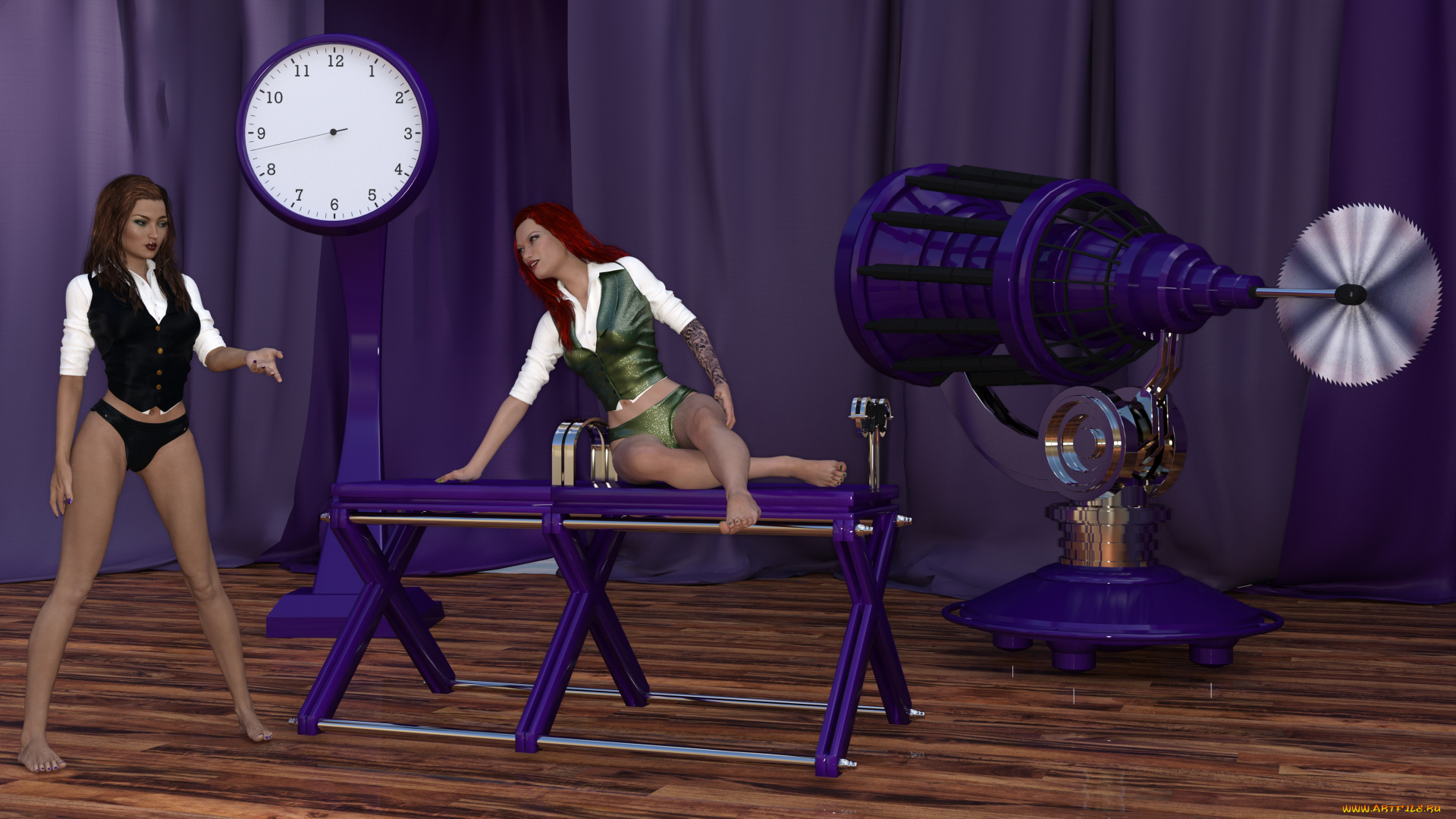 3д, графика, люди, , people, илюзионистки, стол, фон, взгляд, девушки