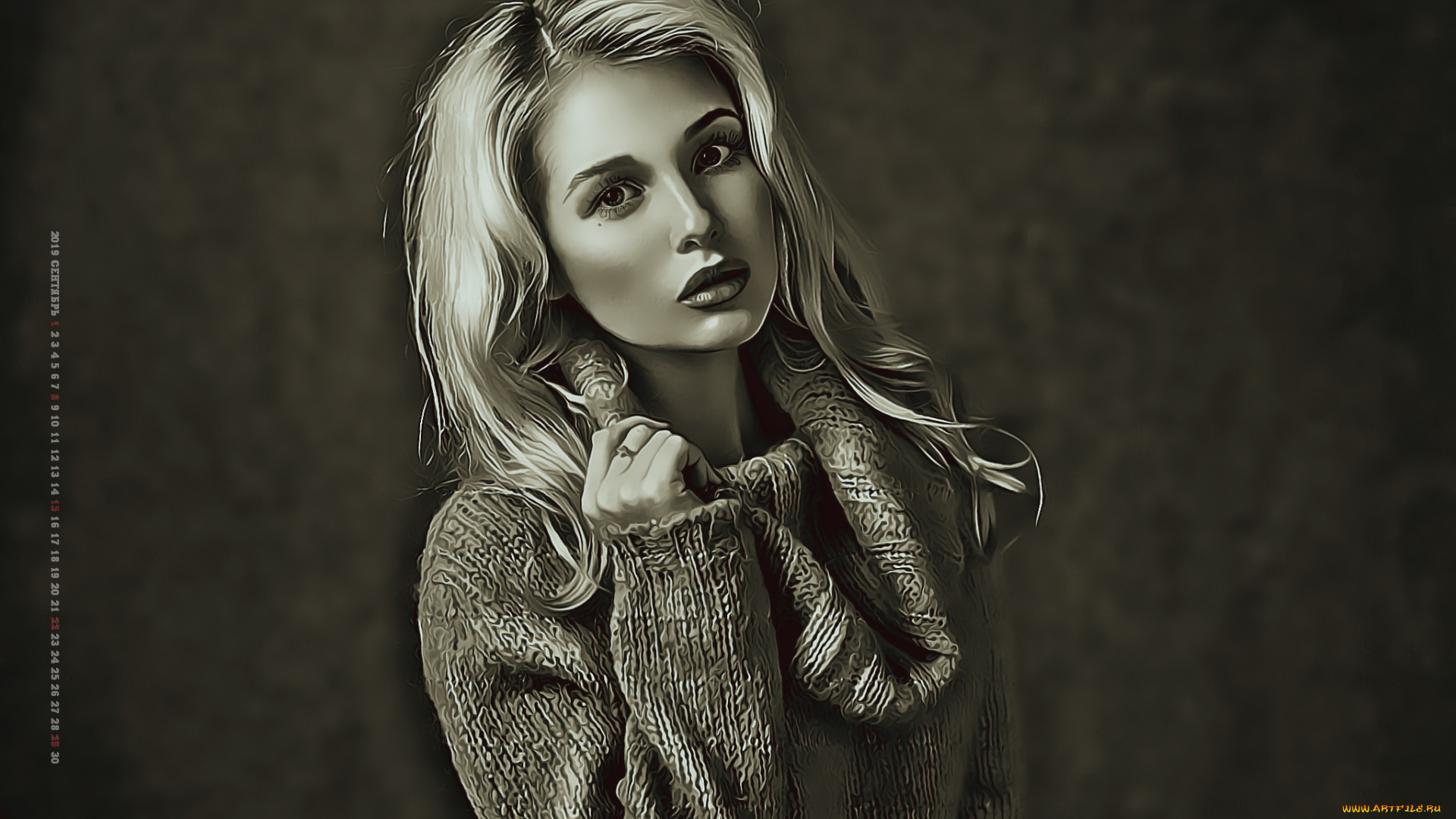 календари, компьютерный, дизайн, 2019, девушка, свитер, calendar, взгляд, модель, женщина