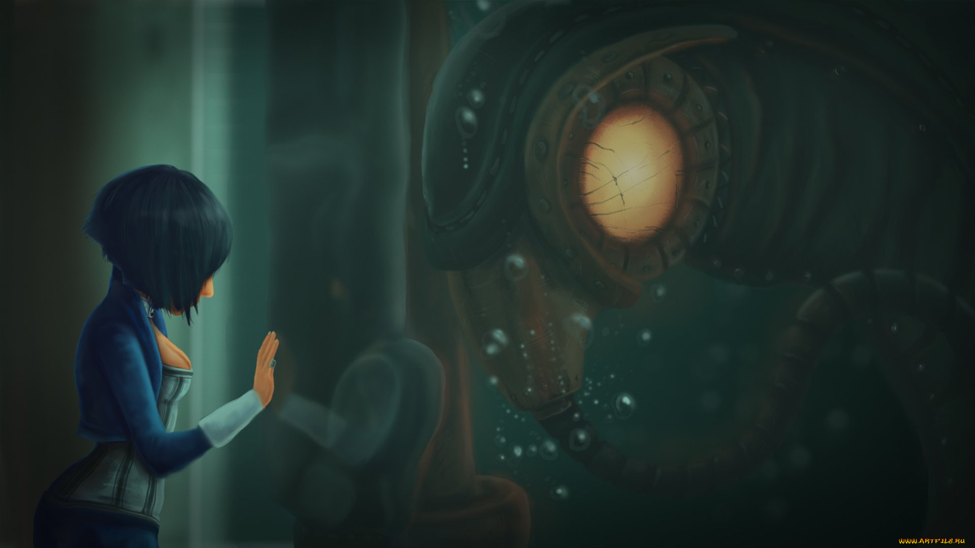 видео, игры, bioshock, infinite, девушка, стекло, монстр