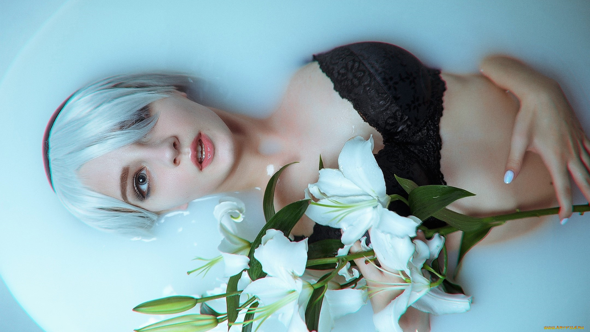 девушки, kirdjava, образ, белье, ванна, лилия