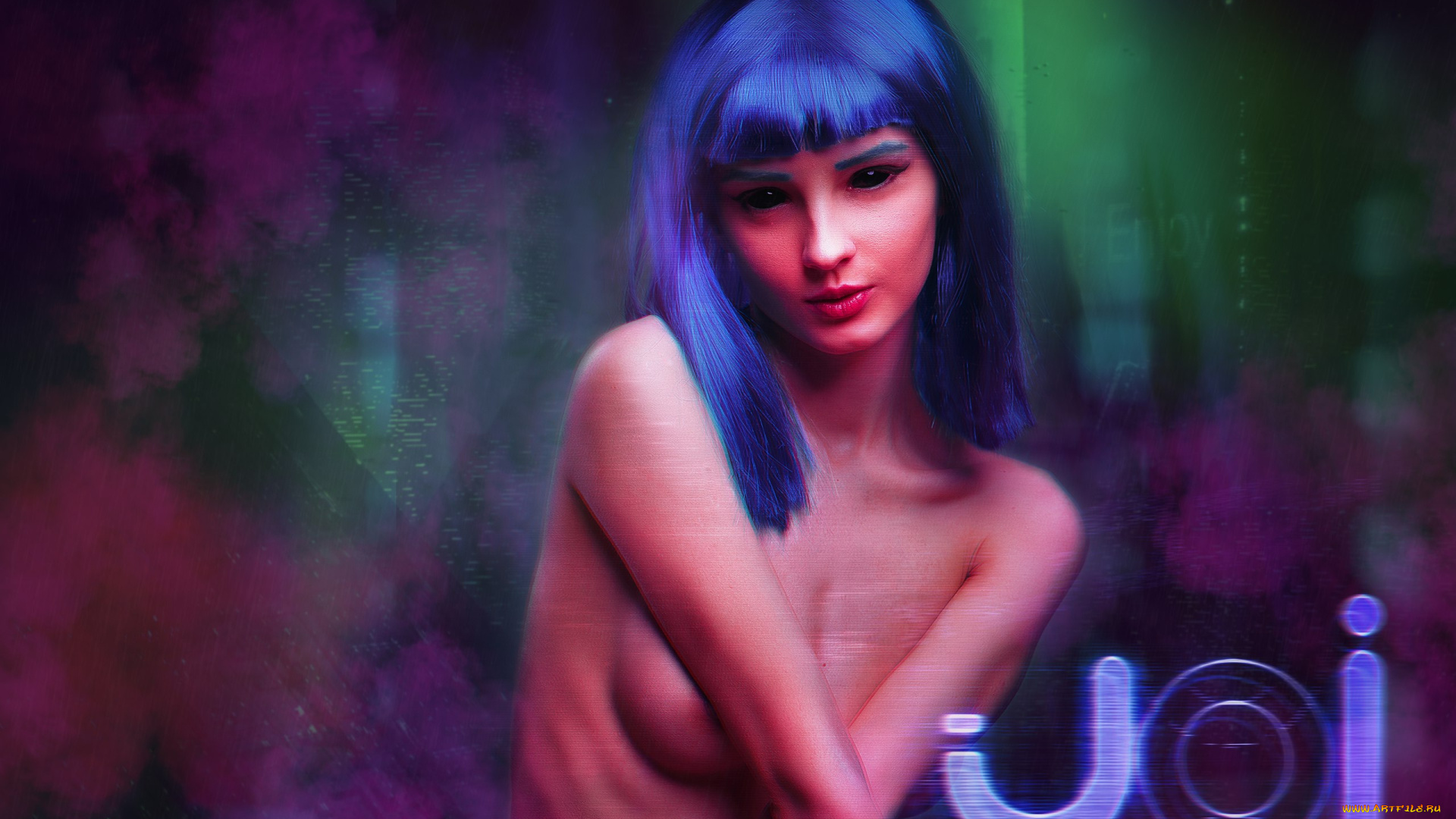 девушки, kirdjava, образ, глаза, грудь, неон