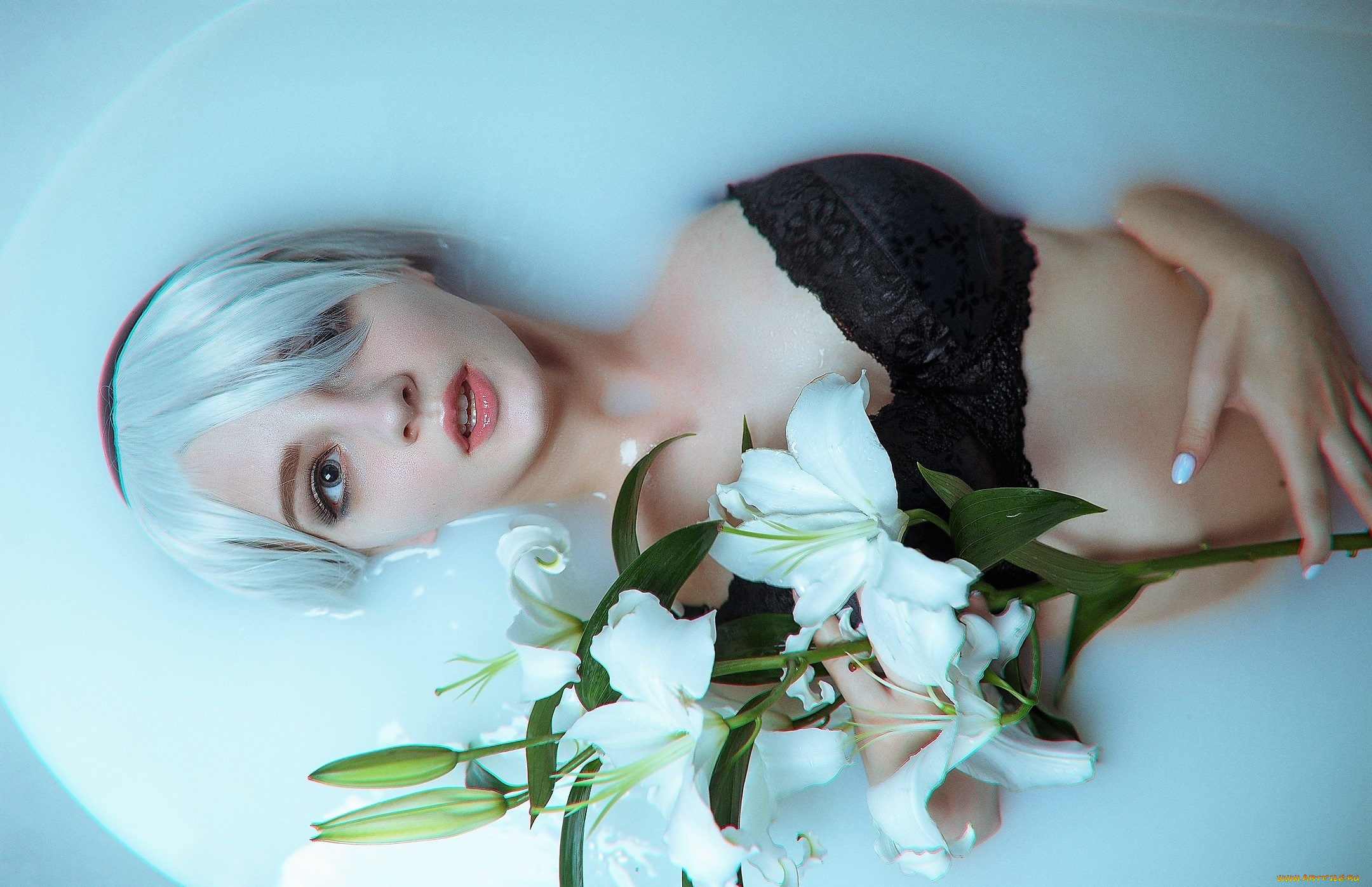 девушки, kirdjava, образ, белье, ванна, лилия