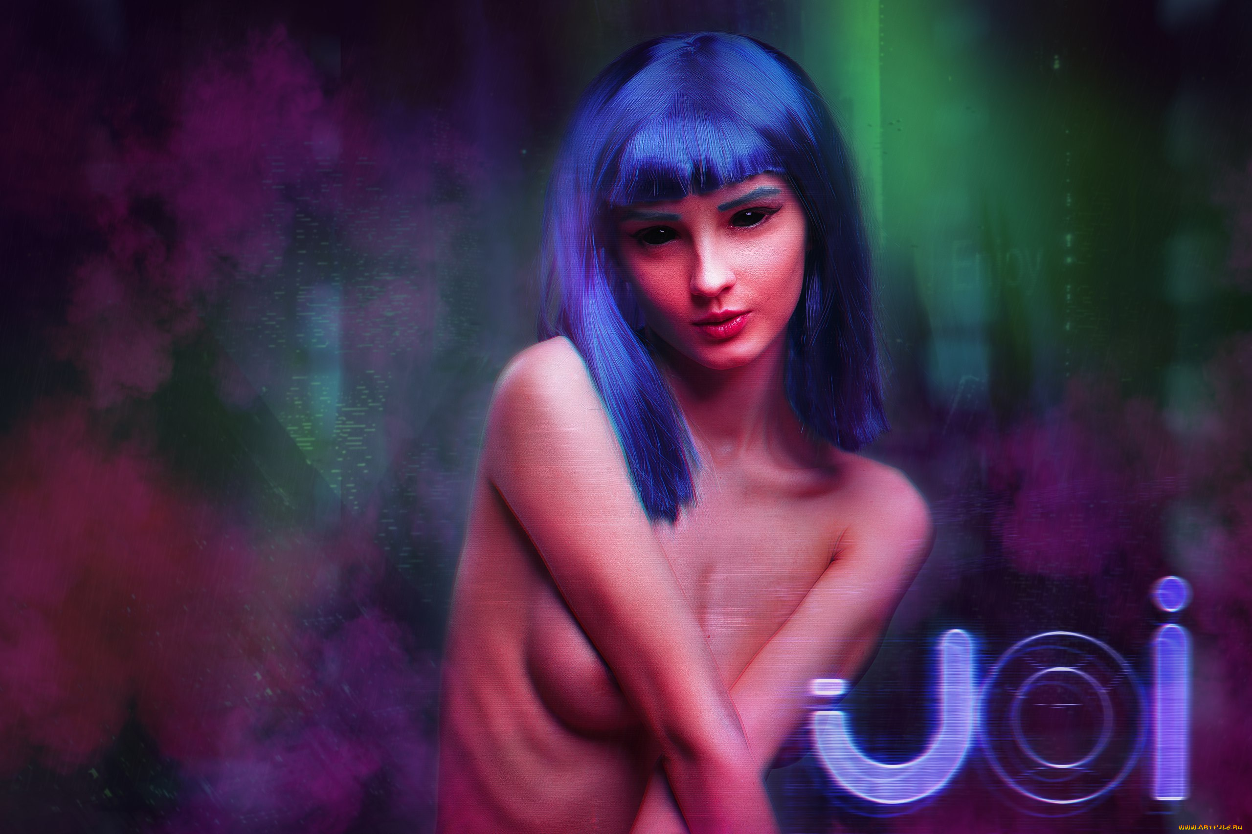 девушки, kirdjava, образ, глаза, грудь, неон