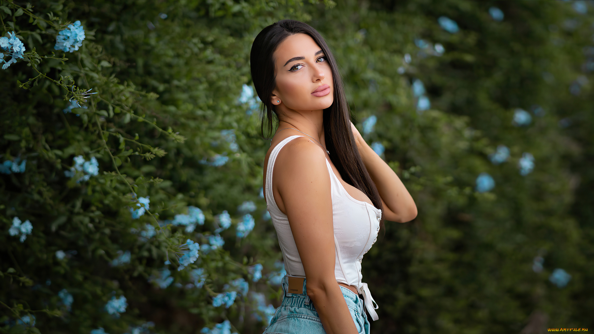 девушки, -, брюнетки, , шатенки, природа, брюнетка, длинные, волосы, джинсы, большая, грудь