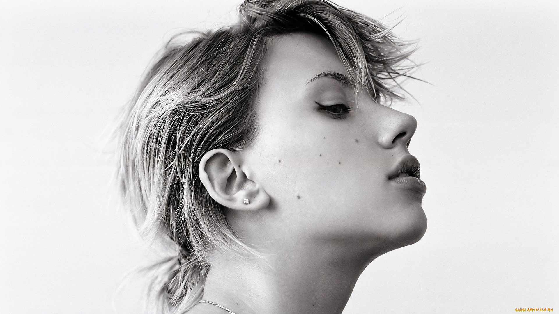 девушки, scarlett, johansson, актриса, лицо, черно-белая