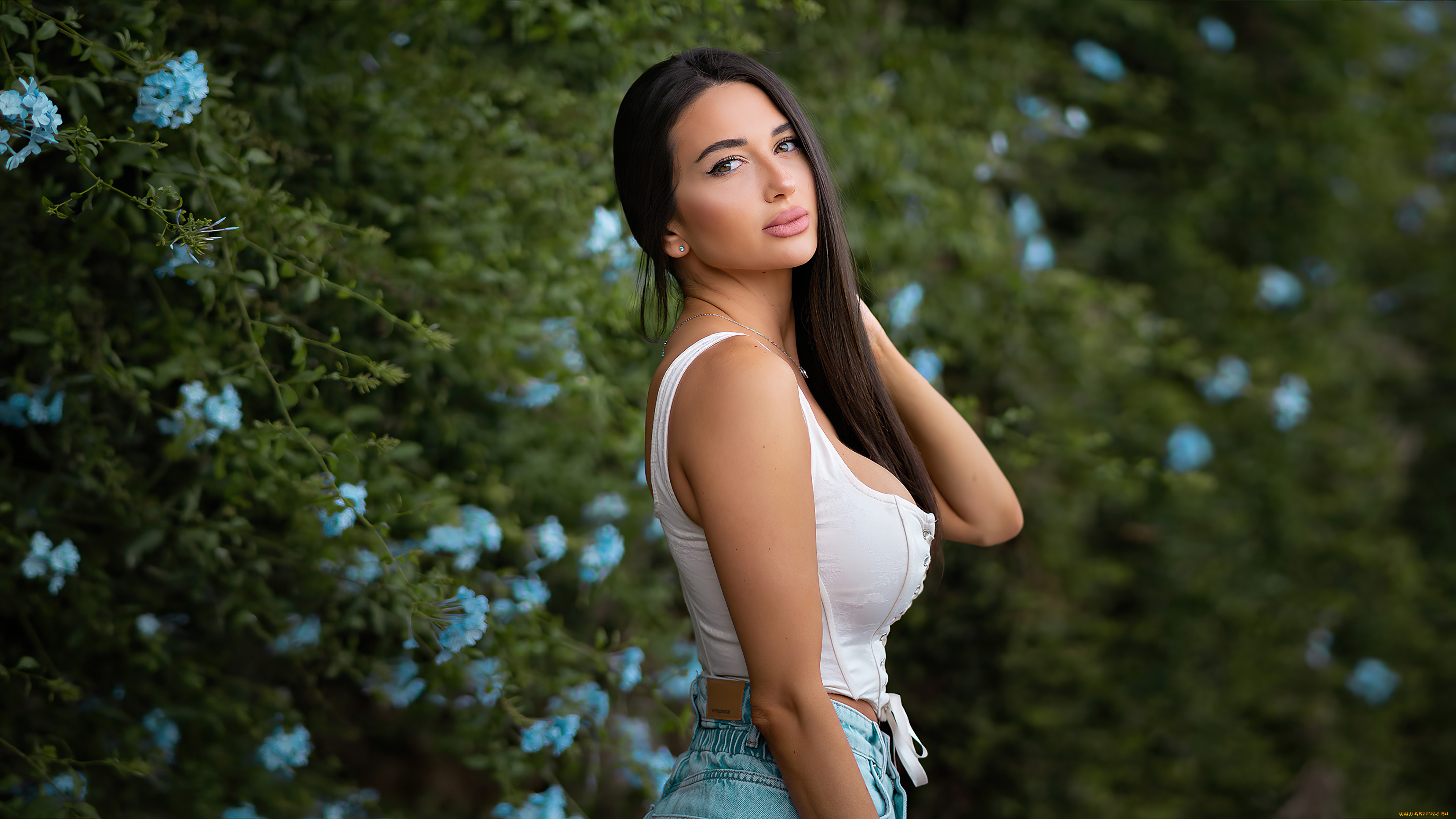 девушки, -, брюнетки, , шатенки, природа, брюнетка, длинные, волосы, джинсы, большая, грудь