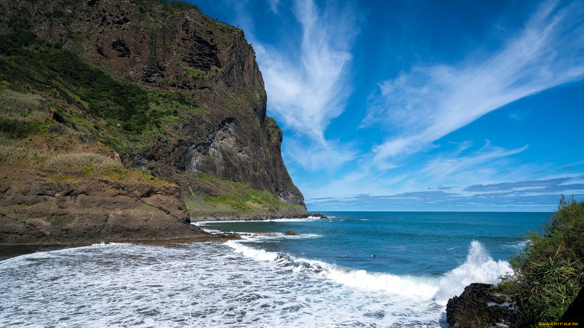 природа, побережье, скалы, небо, облака, прибой, море