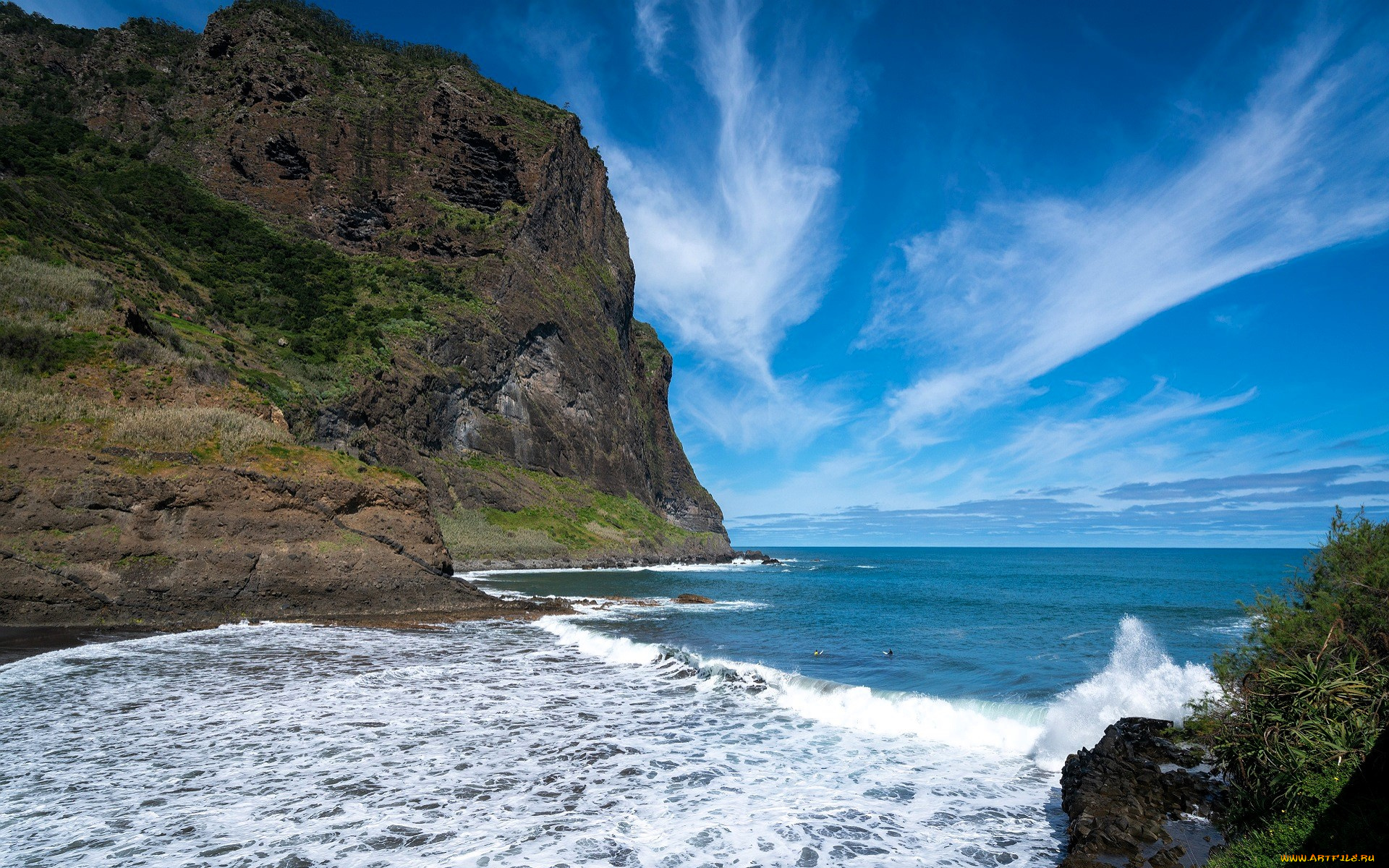природа, побережье, скалы, небо, облака, прибой, море